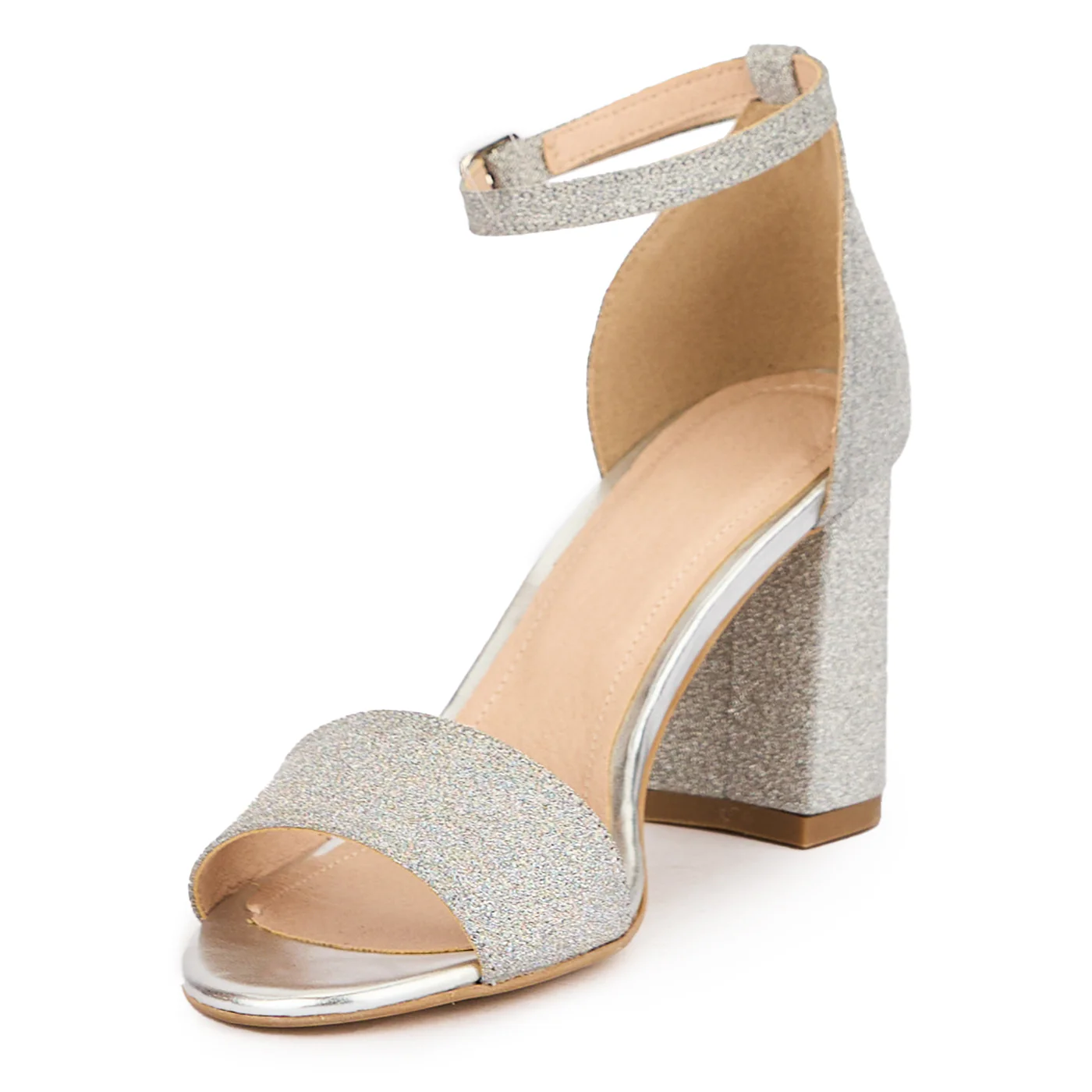 Sandale dama din piele naturala argintie cu toc gros 8 cm 16263 - Image 3