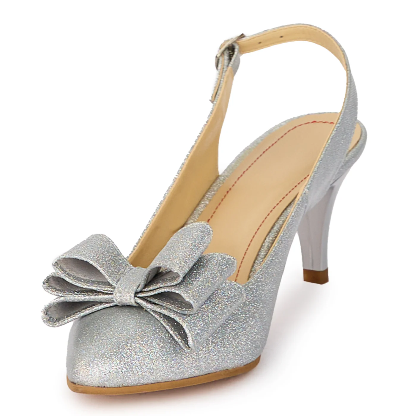 Sandale dama din piele naturala argintie cu toc subtire 7 cm 18055 - Image 3