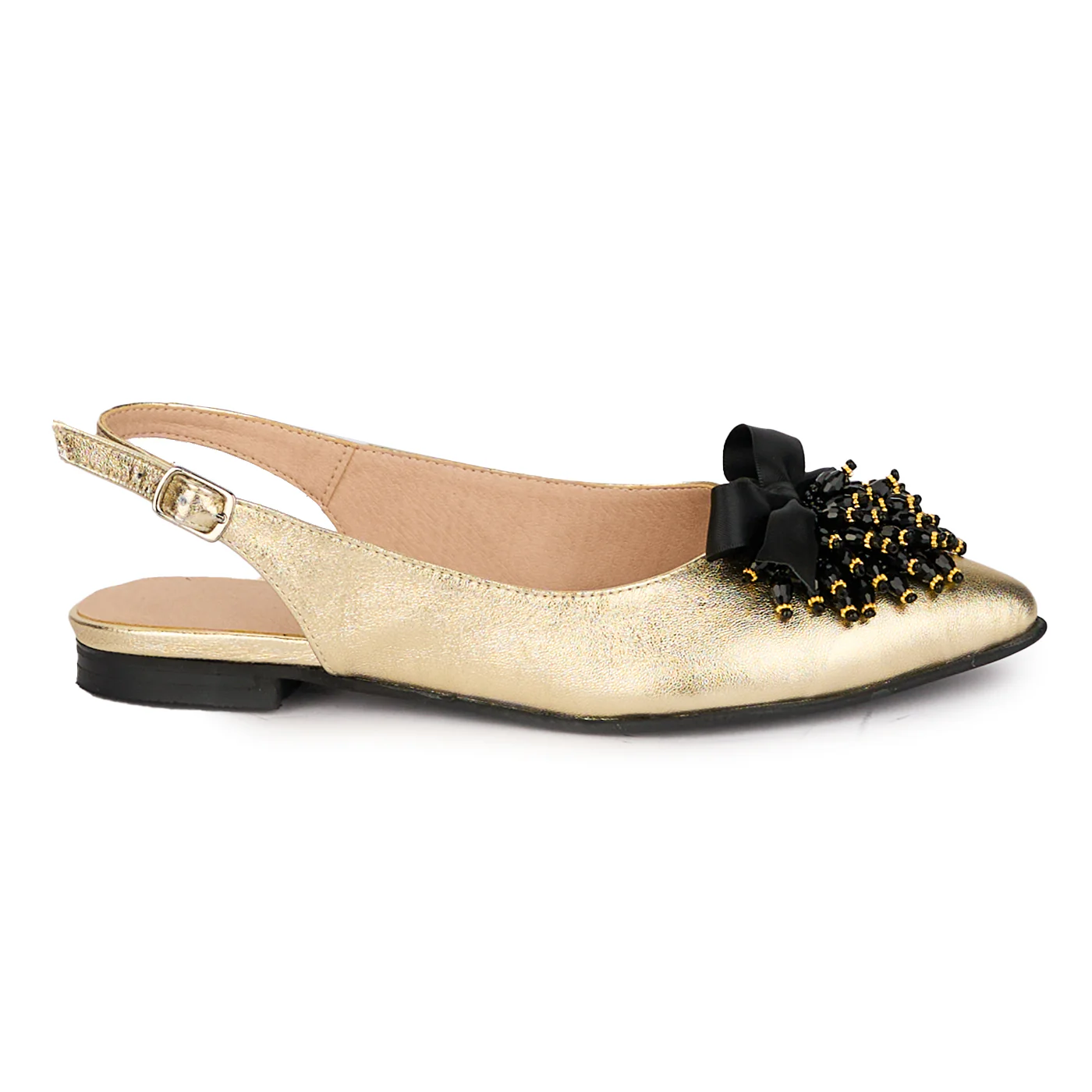 Sandale dama din piele naturala aurie cu accesoriu 18639