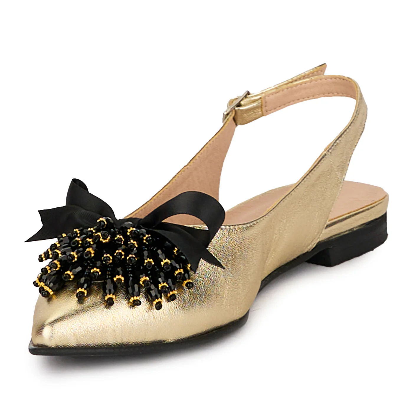 Sandale dama din piele naturala aurie cu accesoriu 18639 - Image 3