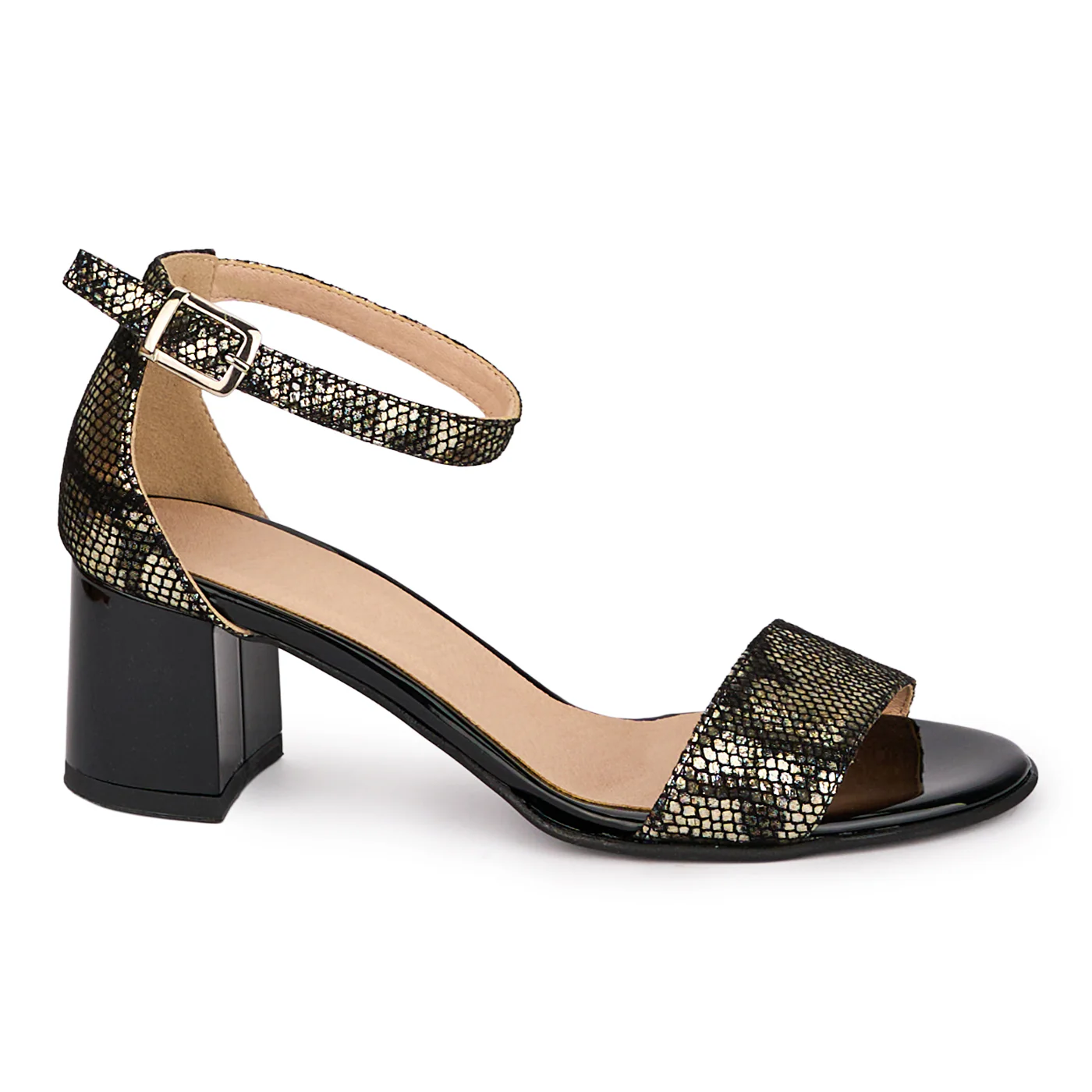 Sandale dama din piele naturala multicolora cu toc gros 5.5 cm 18609