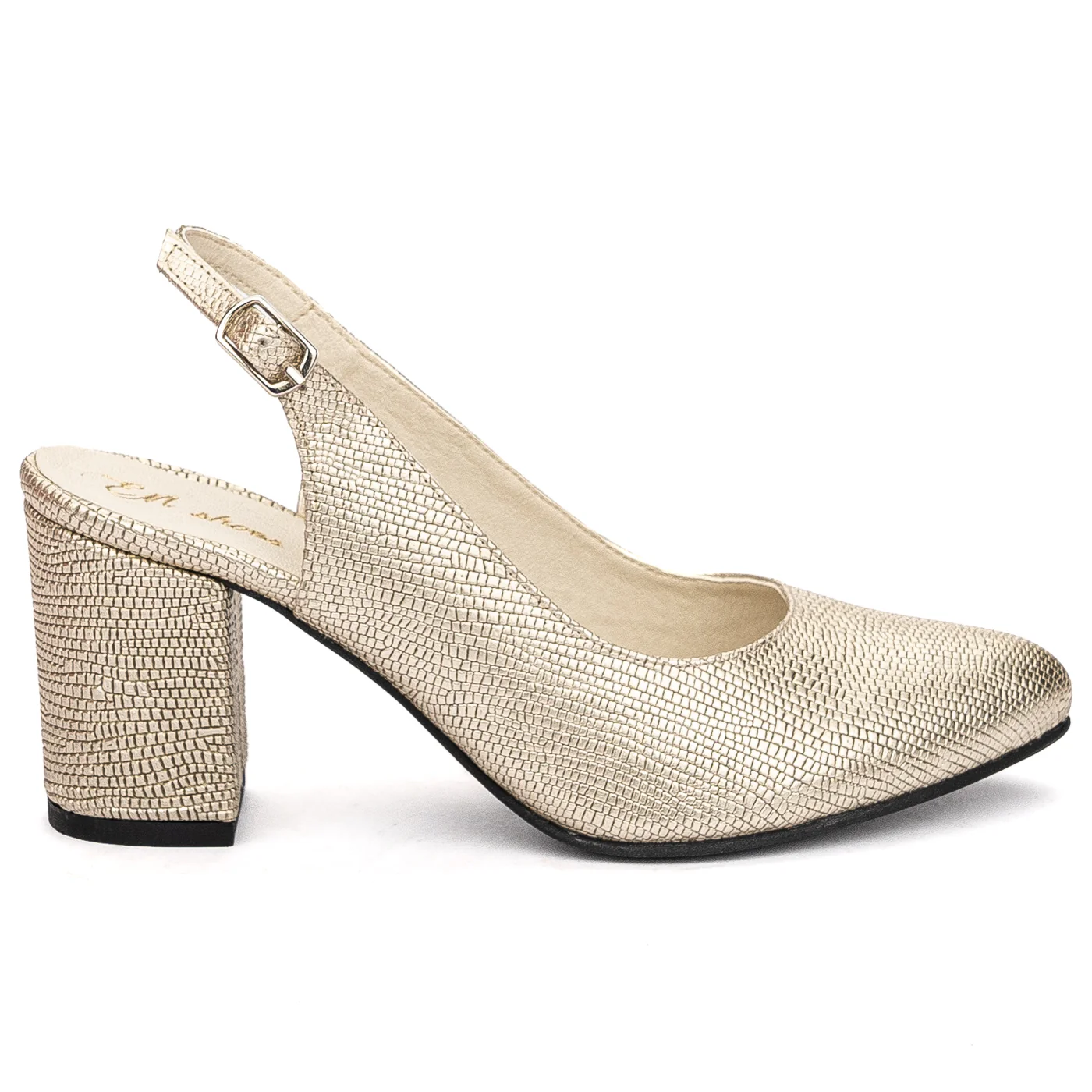 Sandale dama din piele naturala aurie cu toc gros 7.5cm 13708