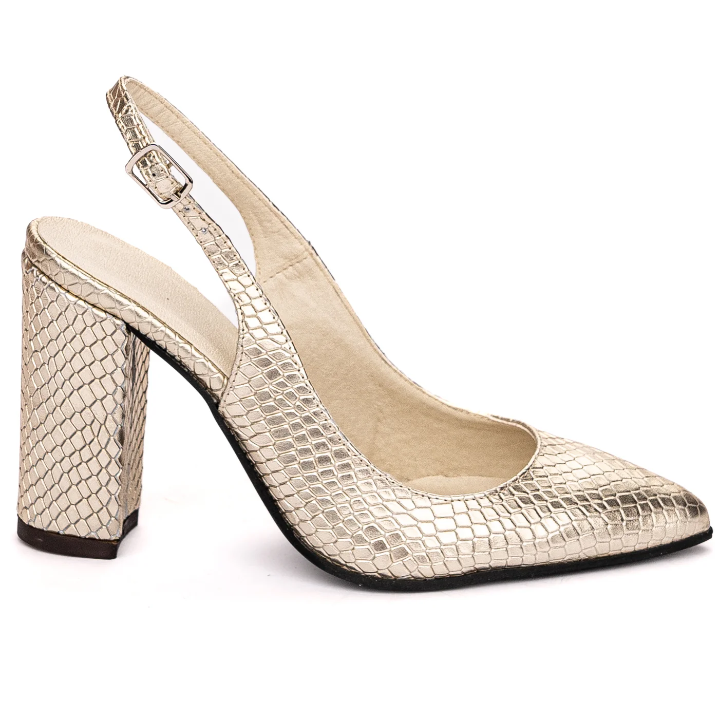 Sandale dama din piele naturala aurie cu toc gros 9cm 13648