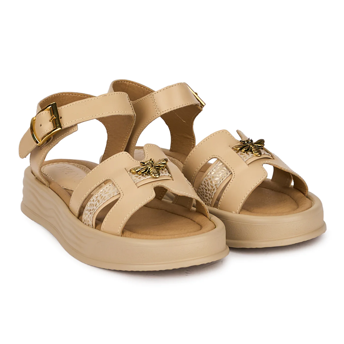 Sandale dama din piele naturala bej cu accesoriu metalic 18533 - Image 4