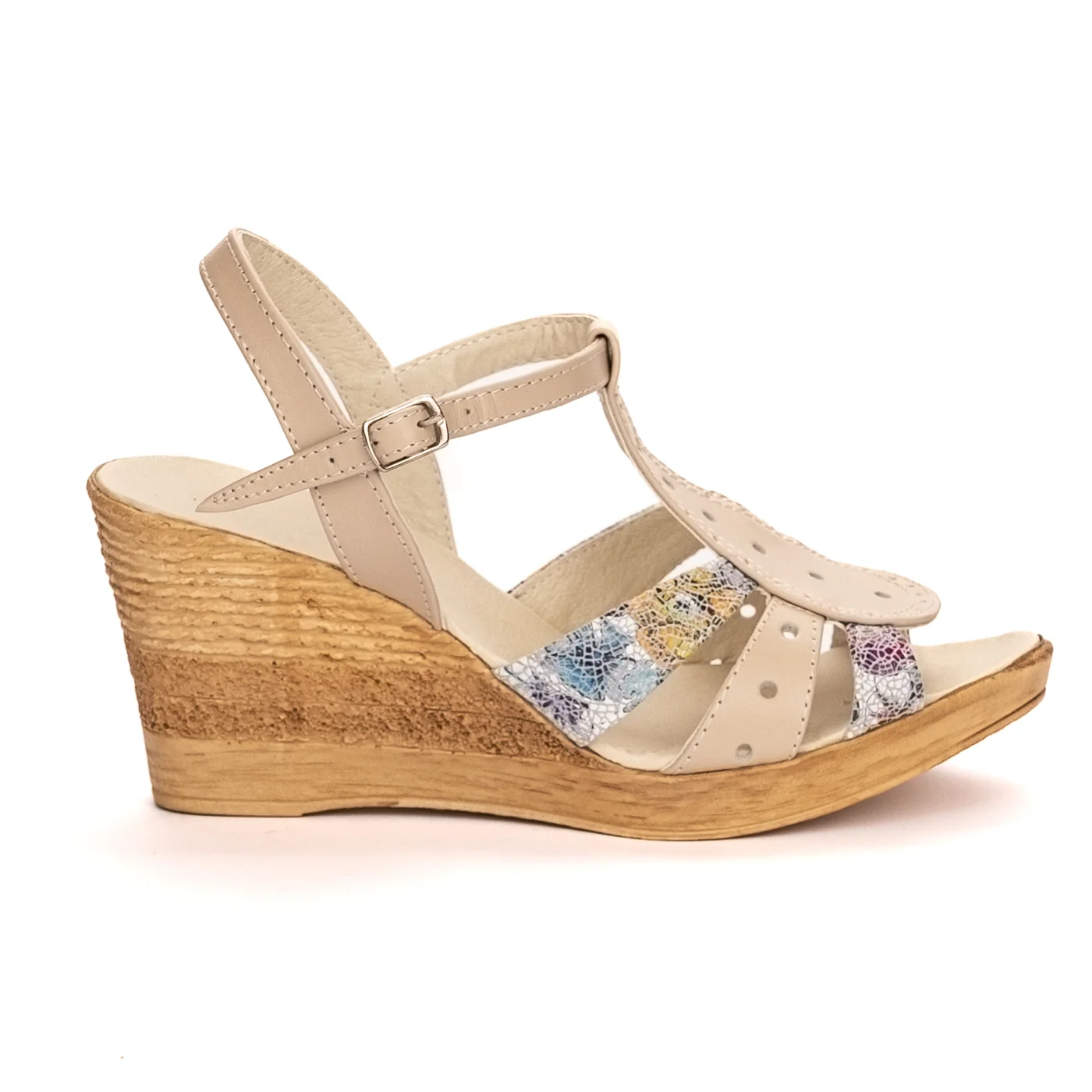 Sandale dama din piele naturala bej cu platforma 13343