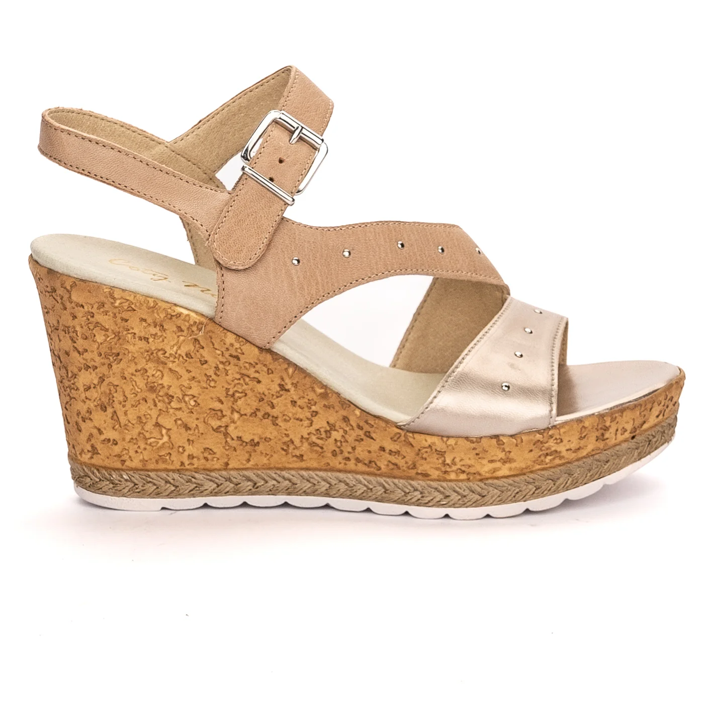 Sandale dama din piele naturala bej cu platforma 13467
