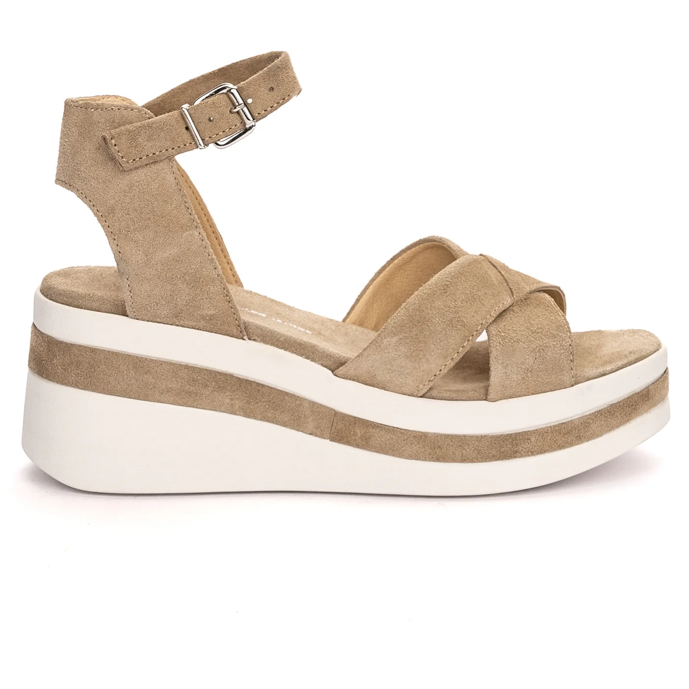 Sandale dama din piele naturala bej cu platforma 13479