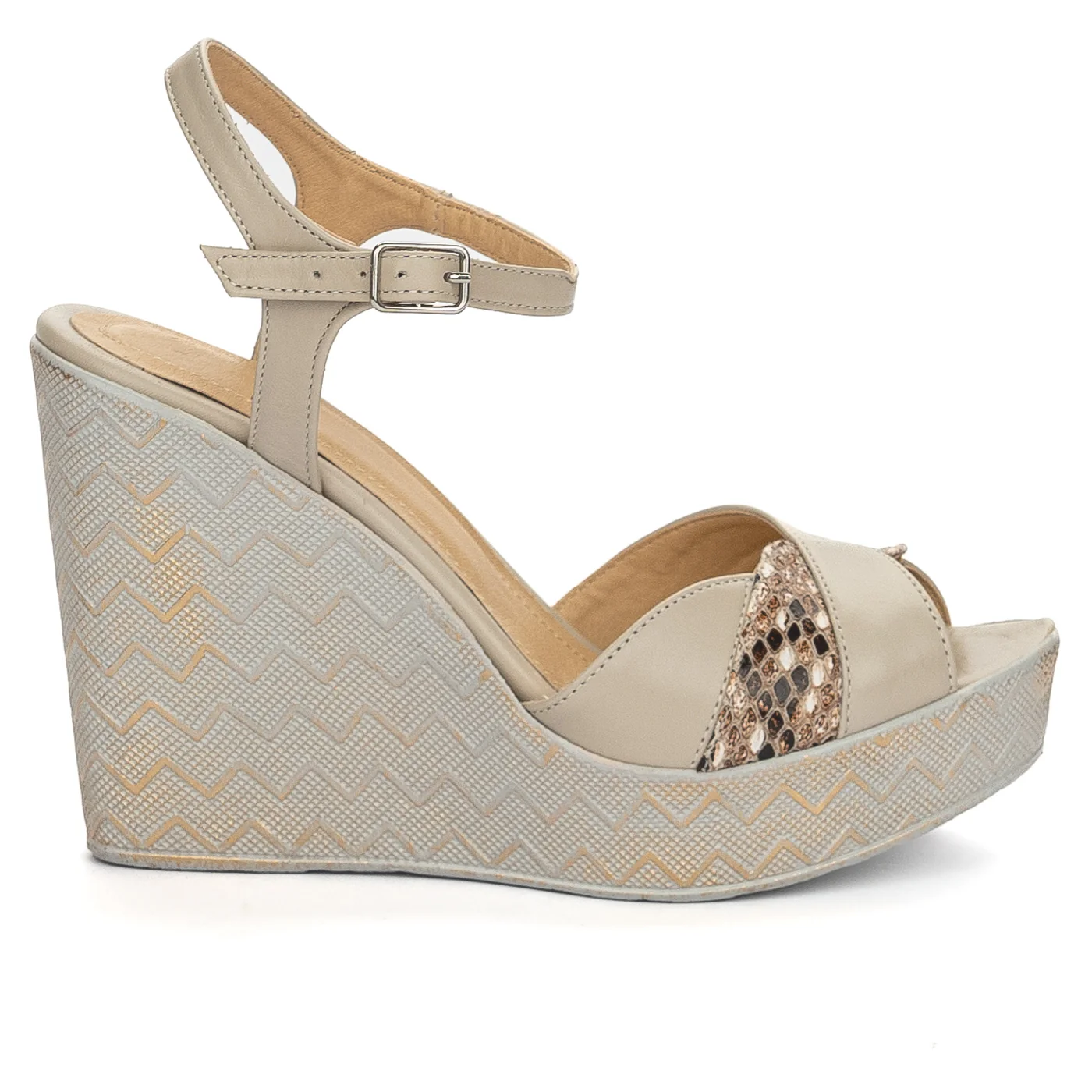 Sandale dama din piele naturala bej cu platforma 13874