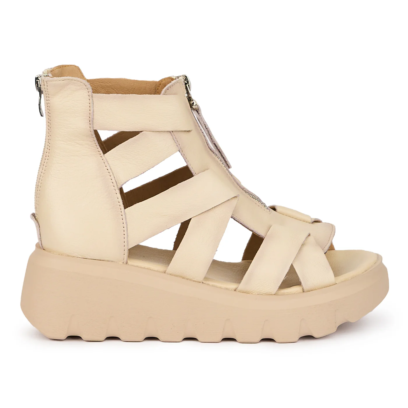 Sandale dama din piele naturala bej cu platforma 15937