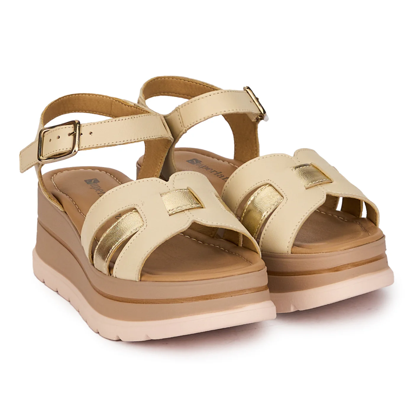 Sandale dama din piele naturala bej cu platforma 6 cm 18266 - Image 4