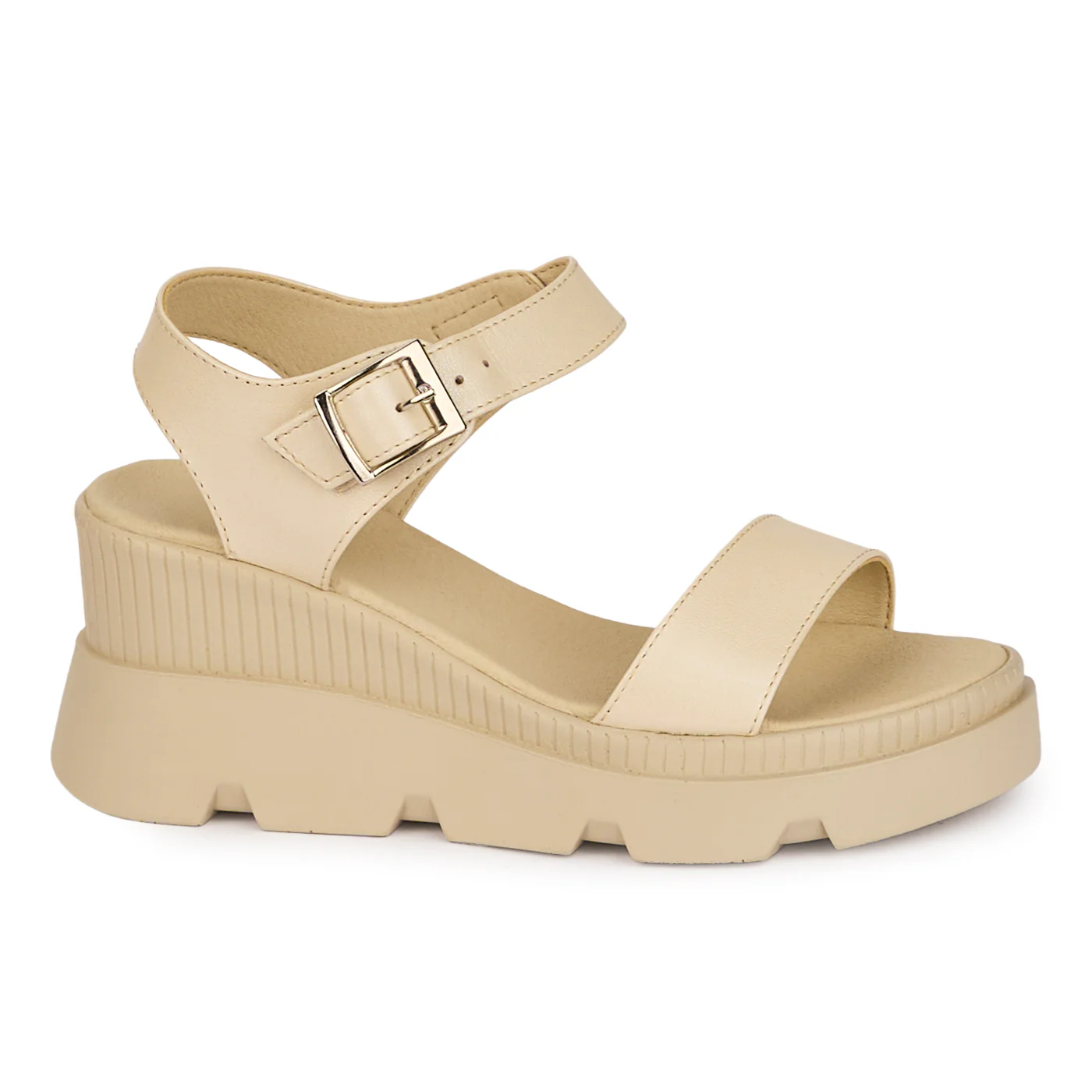 Sandale dama din piele naturala bej cu platforma 7 cm 18525