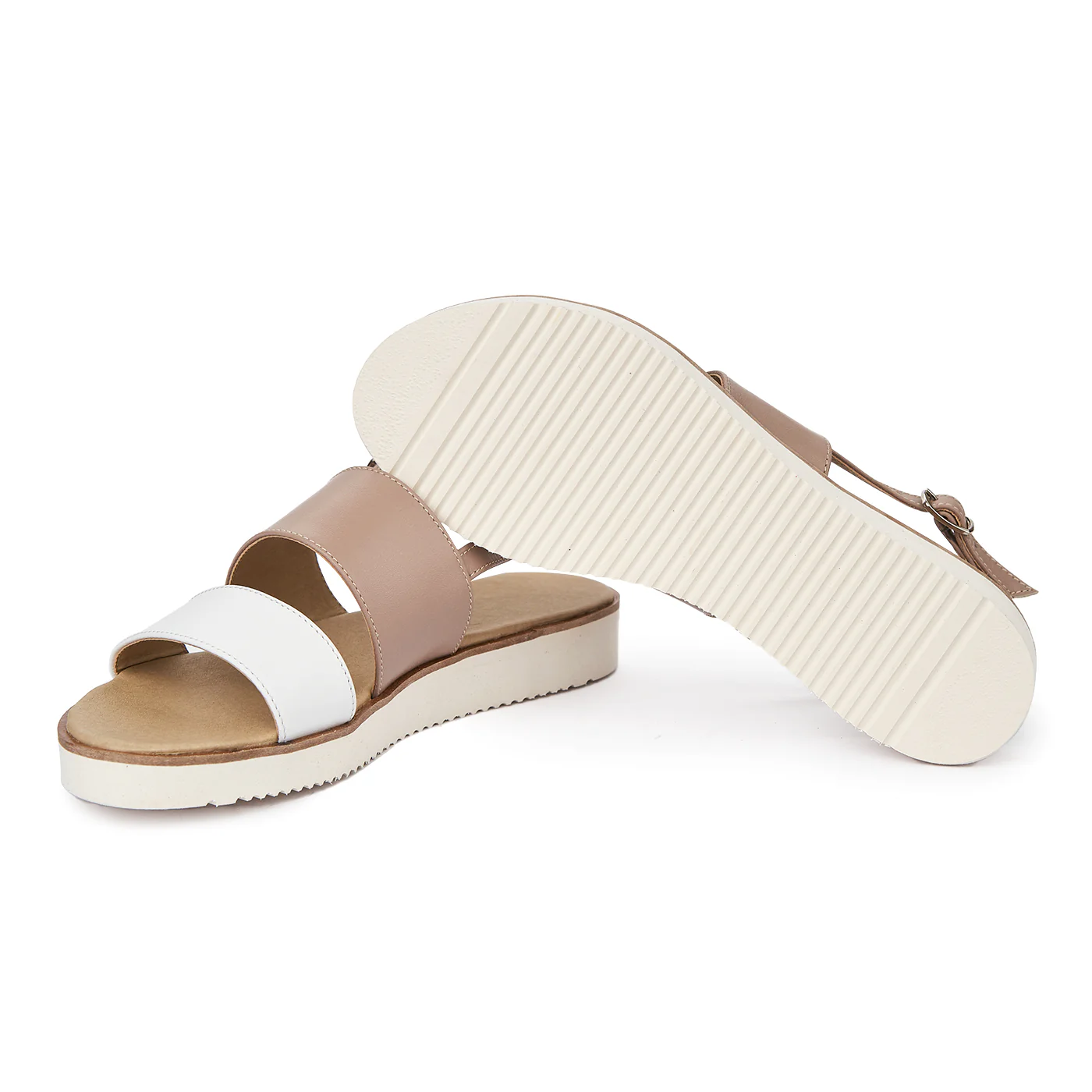 Sandale dama din piele naturala bej cu talpa joasa 2423 - Image 3