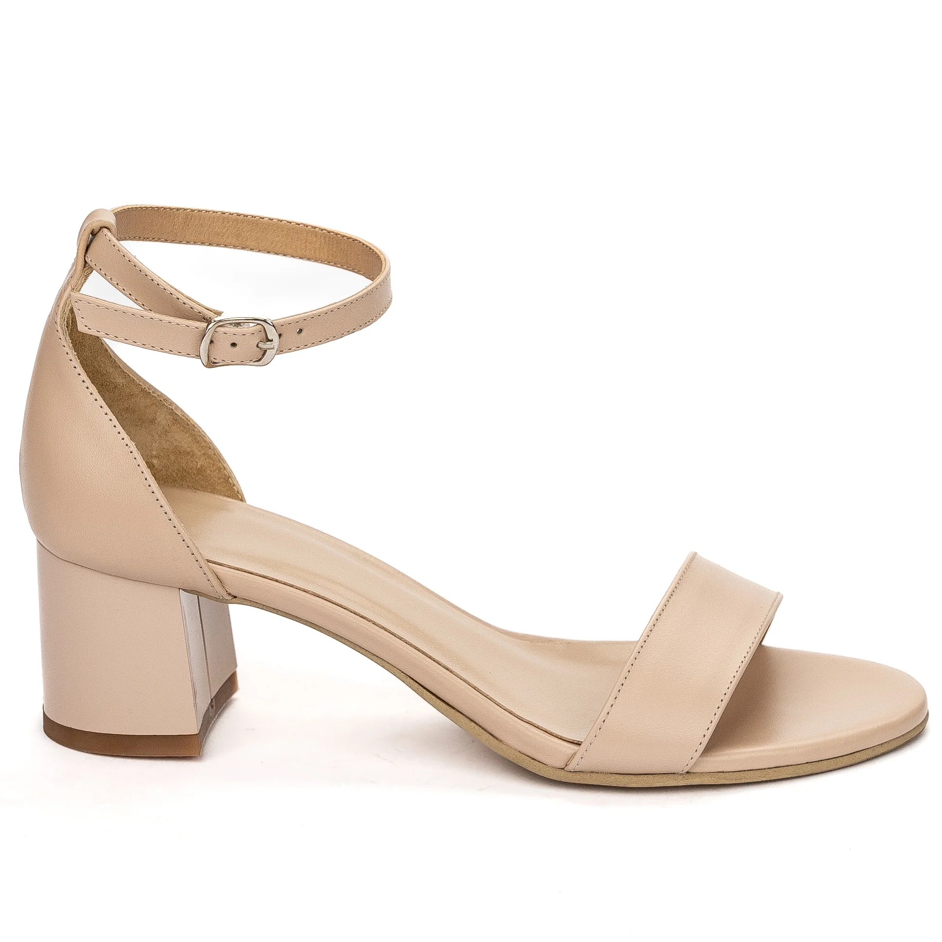Sandale dama din piele naturala bej cu toc gros 5.5 cm 13654