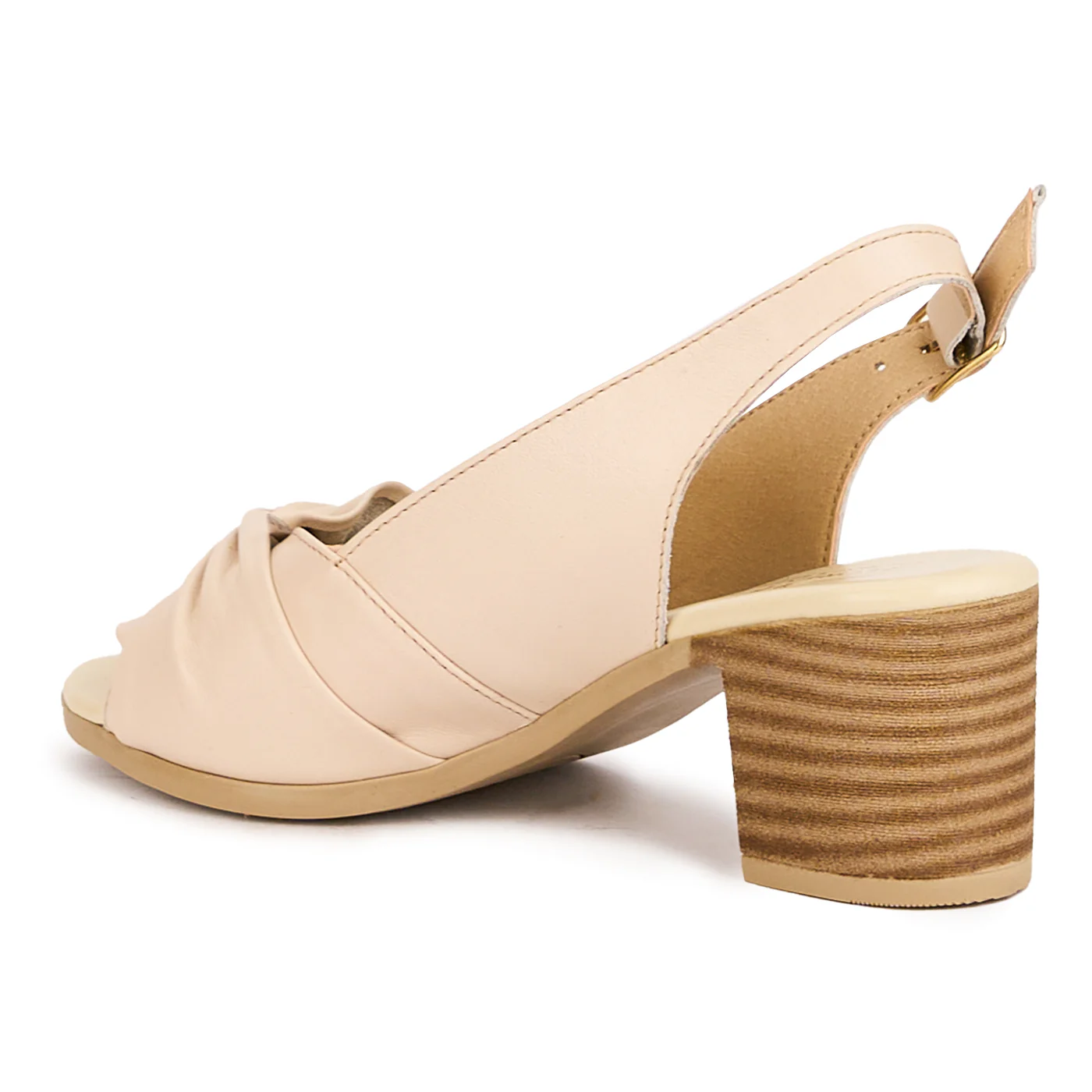 Sandale dama din piele naturala bej cu toc gros 6 16643 - Image 2