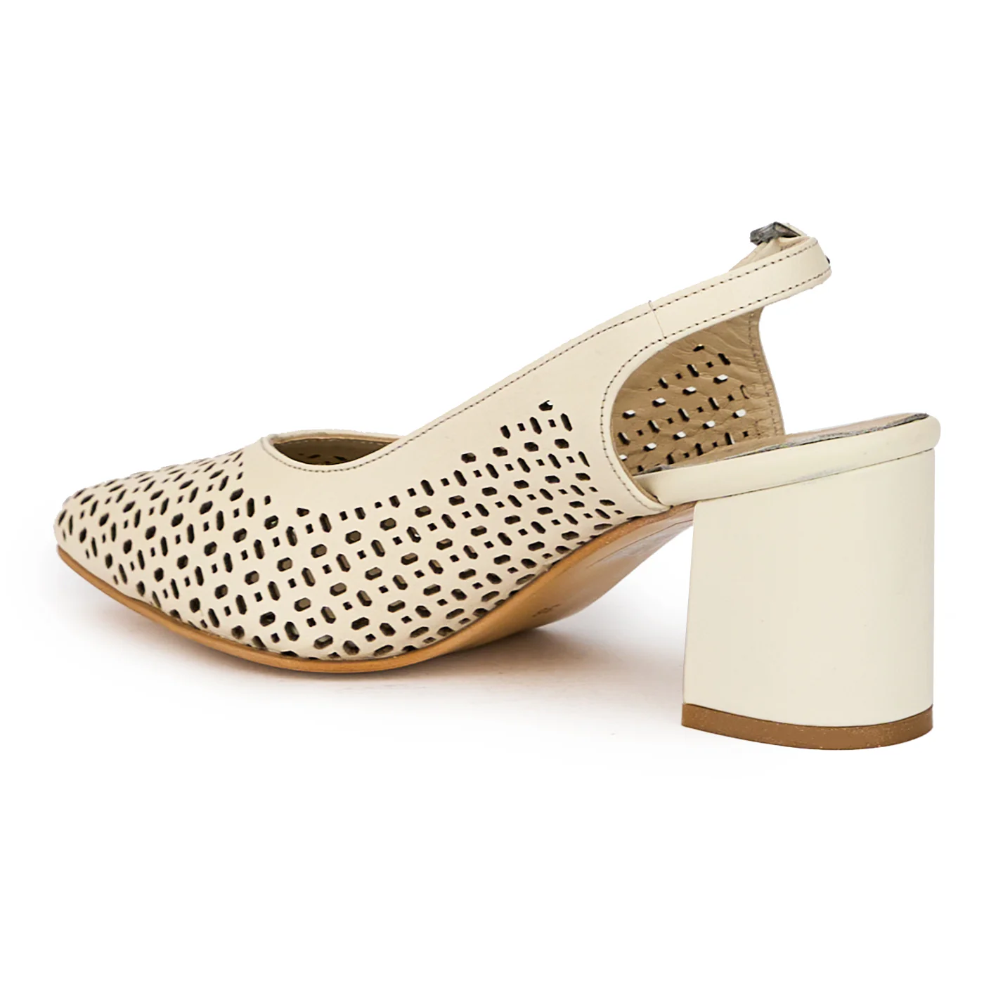 Sandale dama din piele naturala bej cu toc gros 6.5 cm 15909 - Image 2