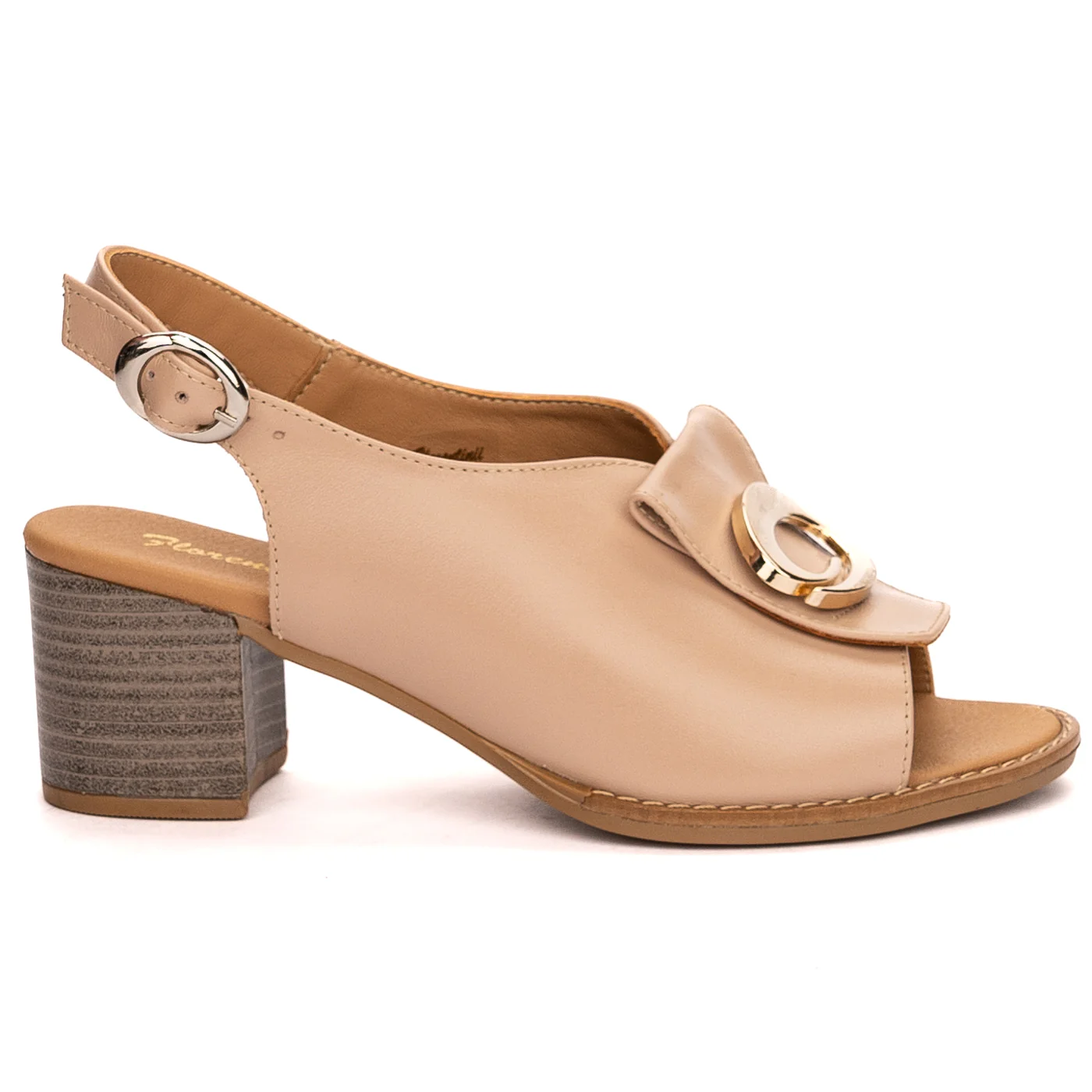 Sandale dama din piele naturala bej cu toc gros 6 cm 13515