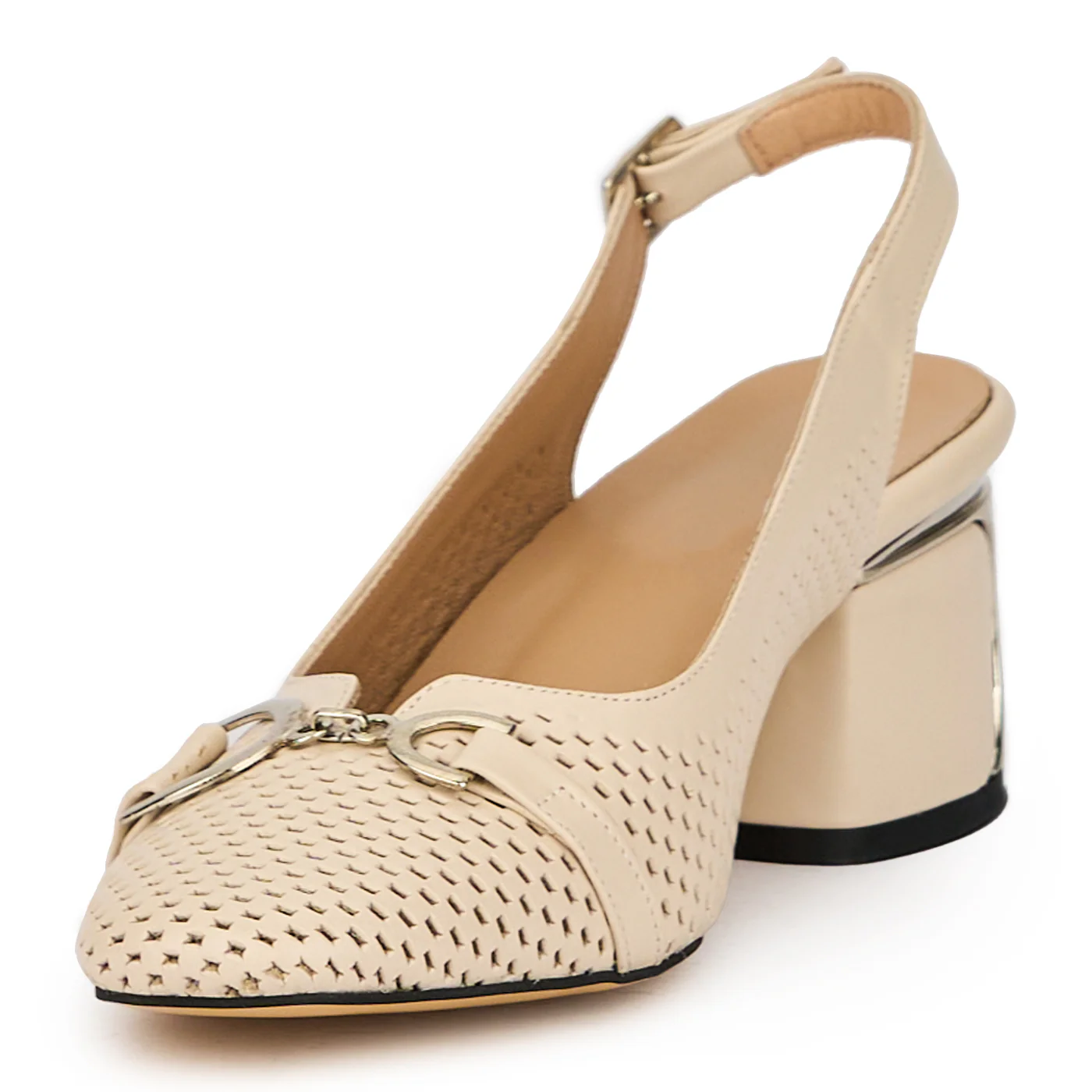 Sandale dama din piele naturala bej cu toc gros 6 cm 15645 - Image 3
