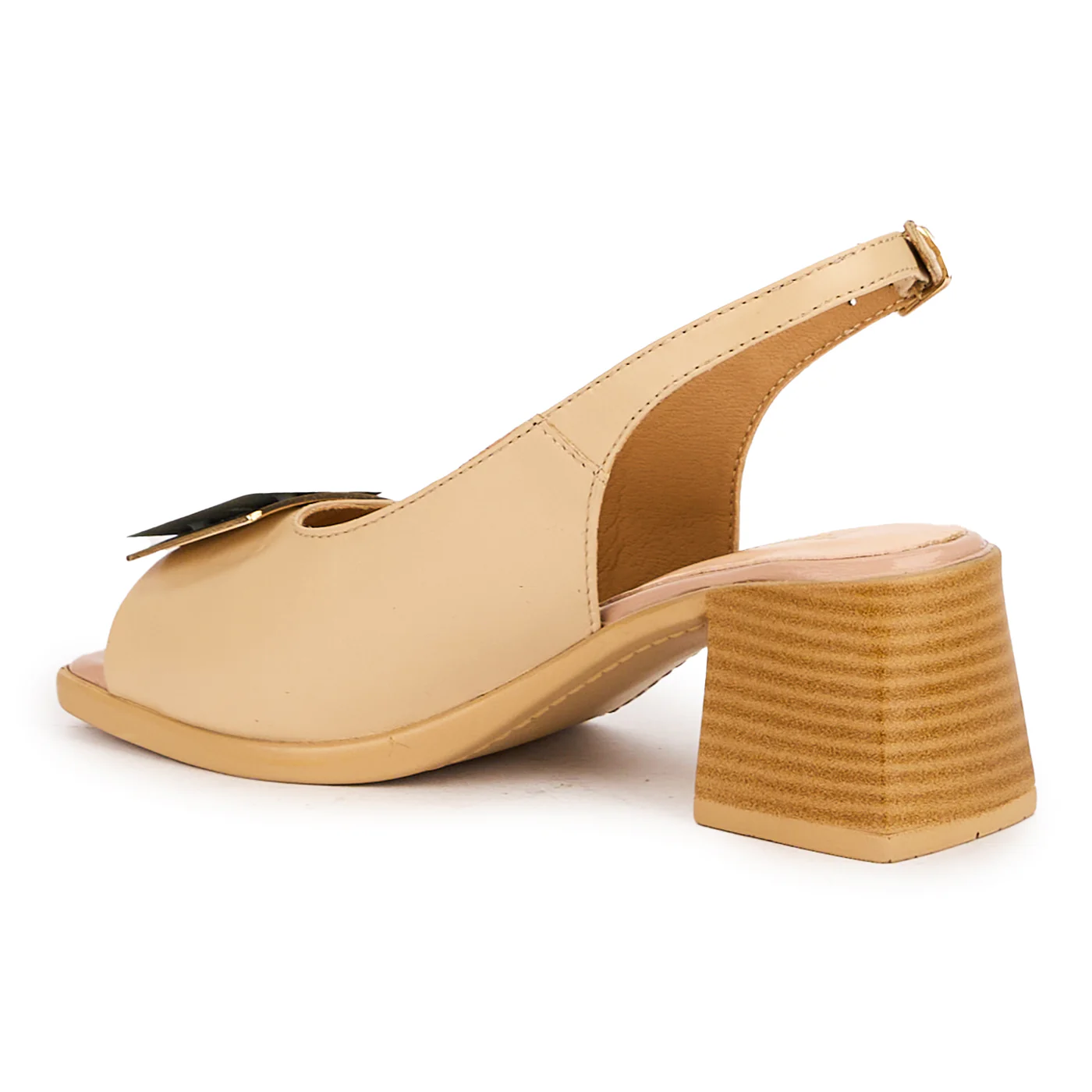 Sandale dama din piele naturala bej cu toc gros 6 cm 16637 - Image 2