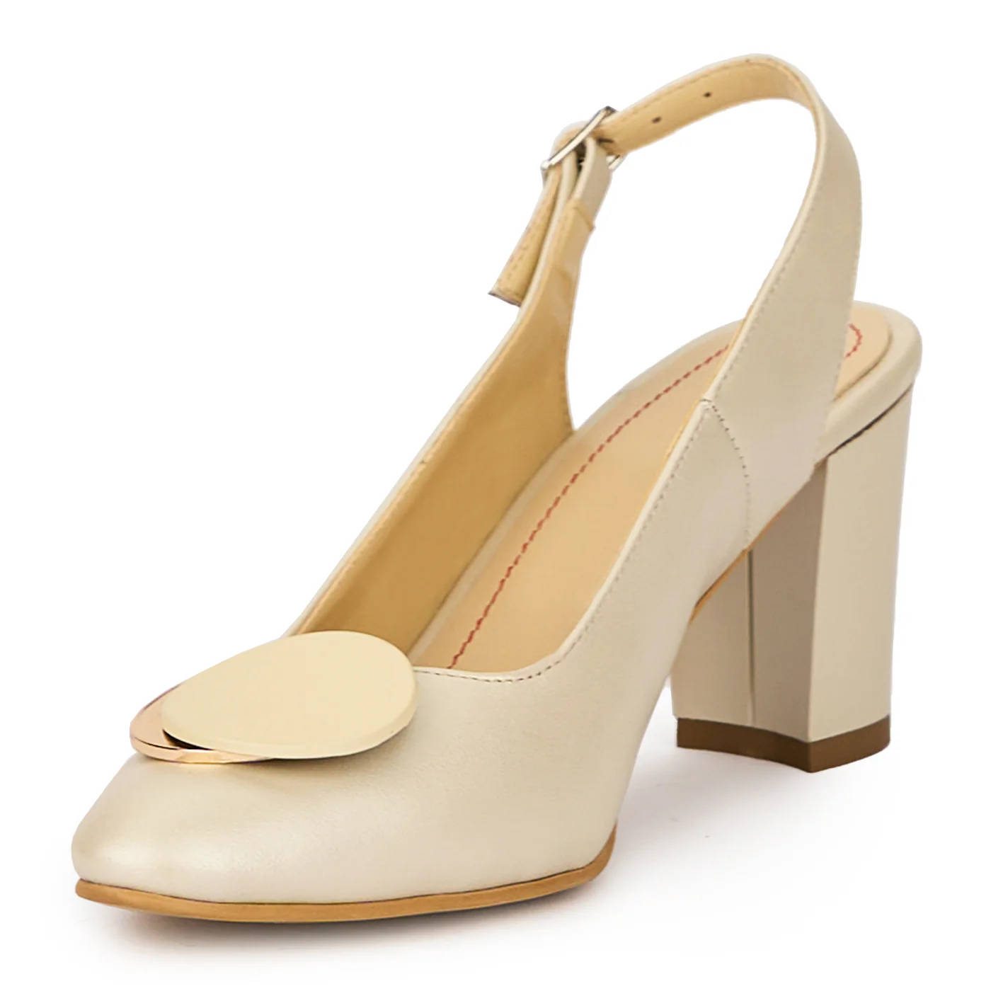 Sandale dama din piele naturala bej cu toc gros 7 cm 15610 - Image 3