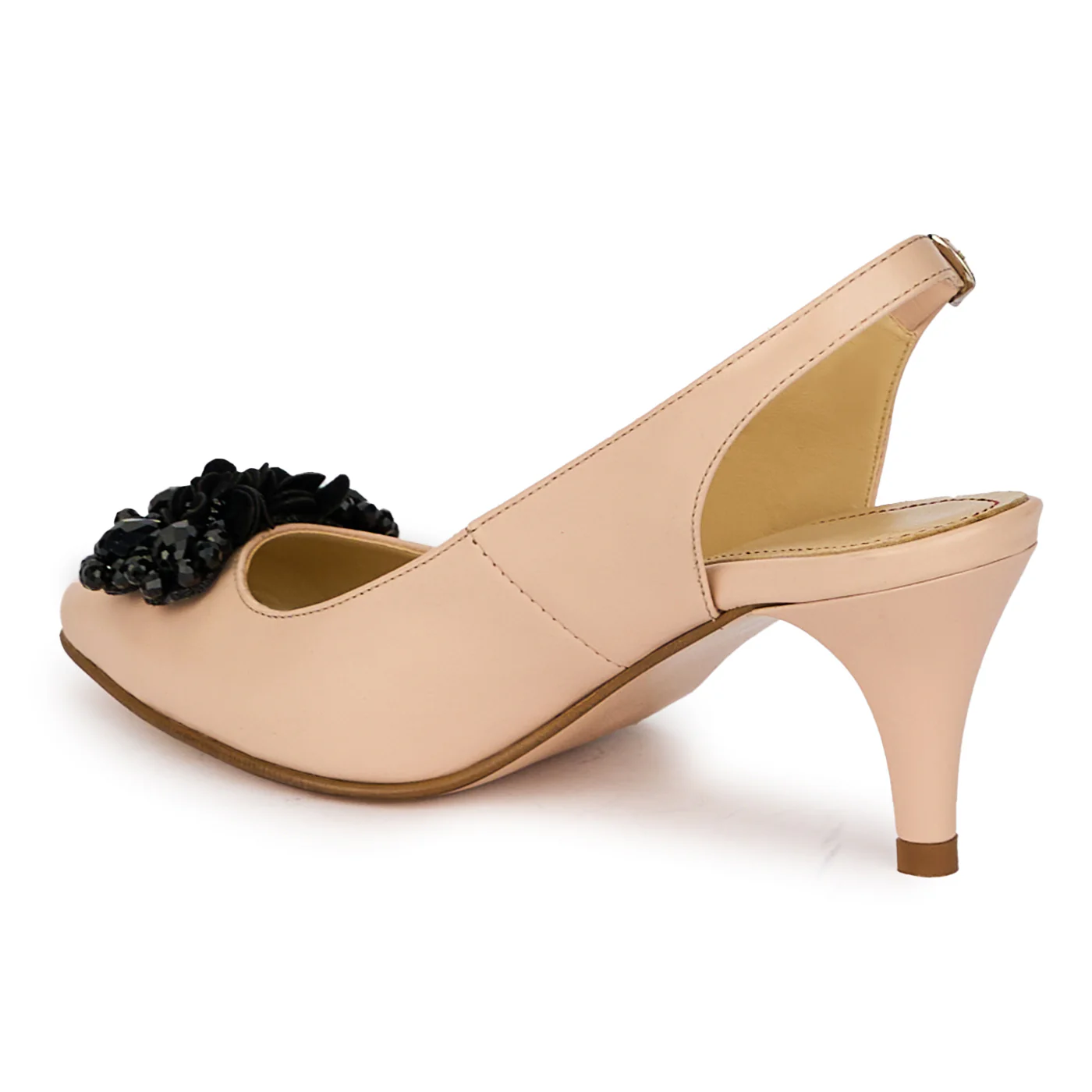 Sandale dama din piele naturala bej cu toc subtire 8 cm 18066 - Image 2