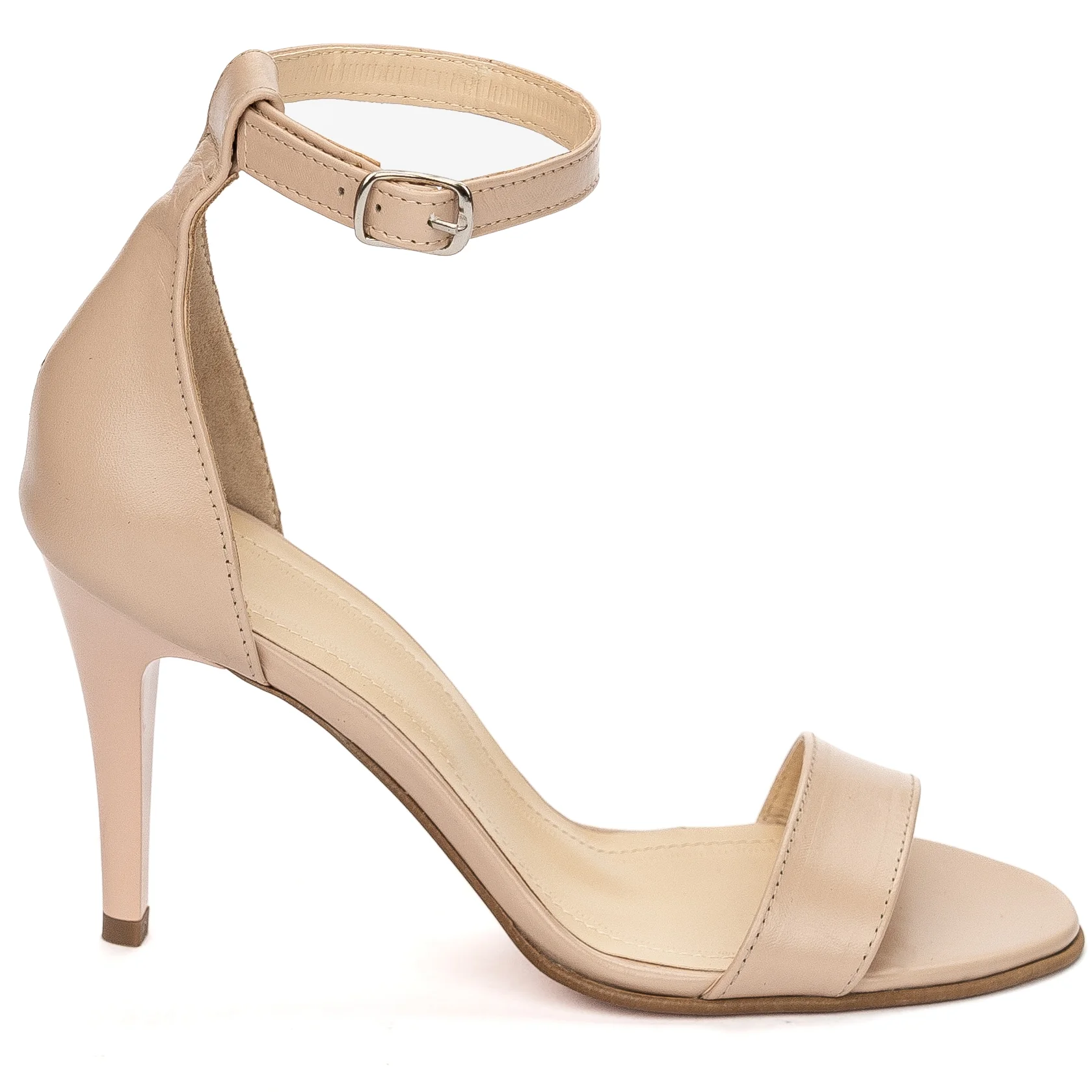 Sandale dama din piele naturala bej cu toc subtire 9.5 cm 13668