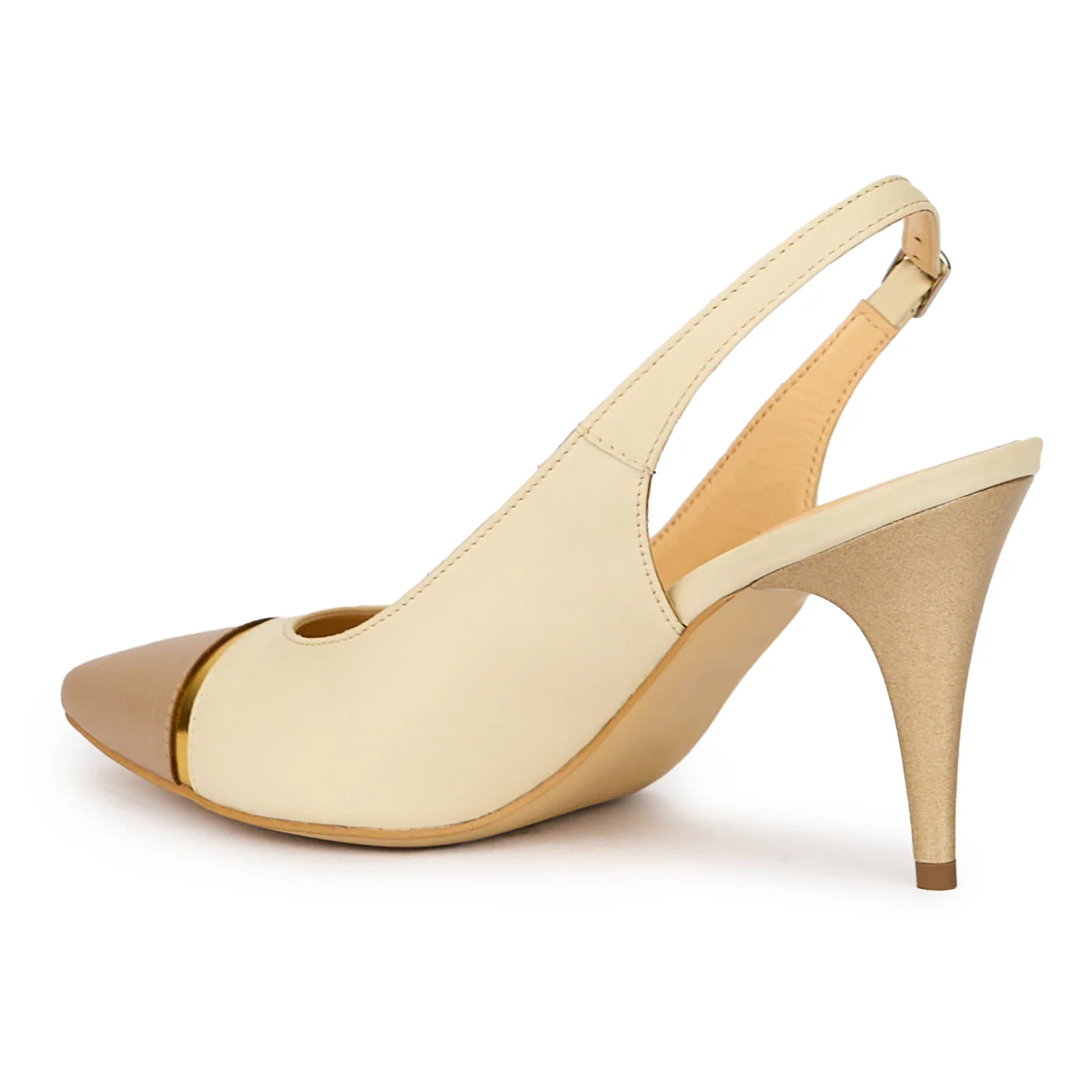 Sandale dama din piele naturala bej cu toc subtire 9 cm 15353 - Image 2