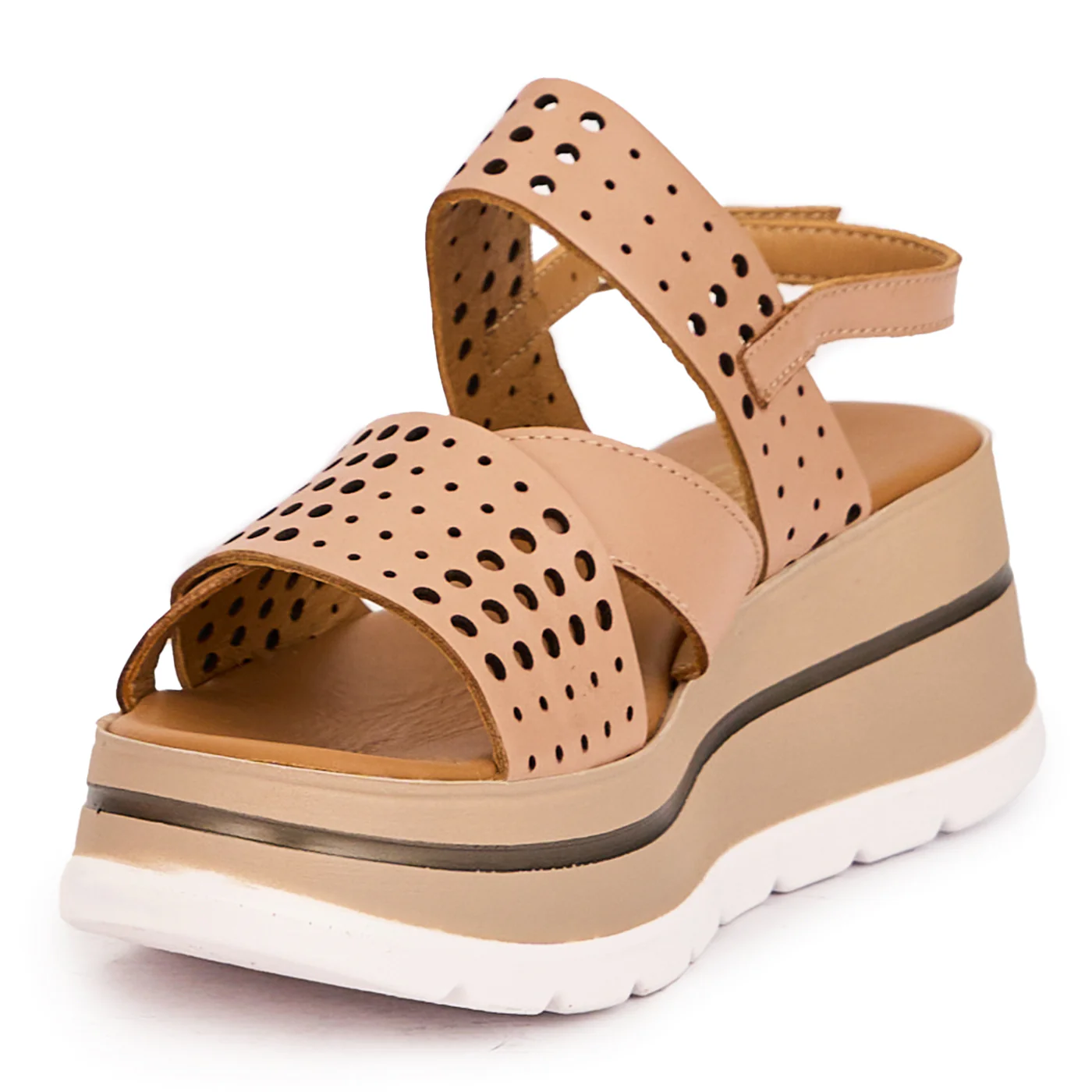 Sandale dama din piele naturala bej-fard cu platforma 16552 - Image 3