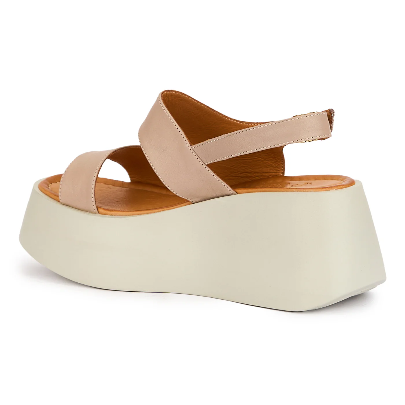 Sandale dama din piele naturala bej-gri cu talpa inalta 7.5 cm 16333 - Image 2
