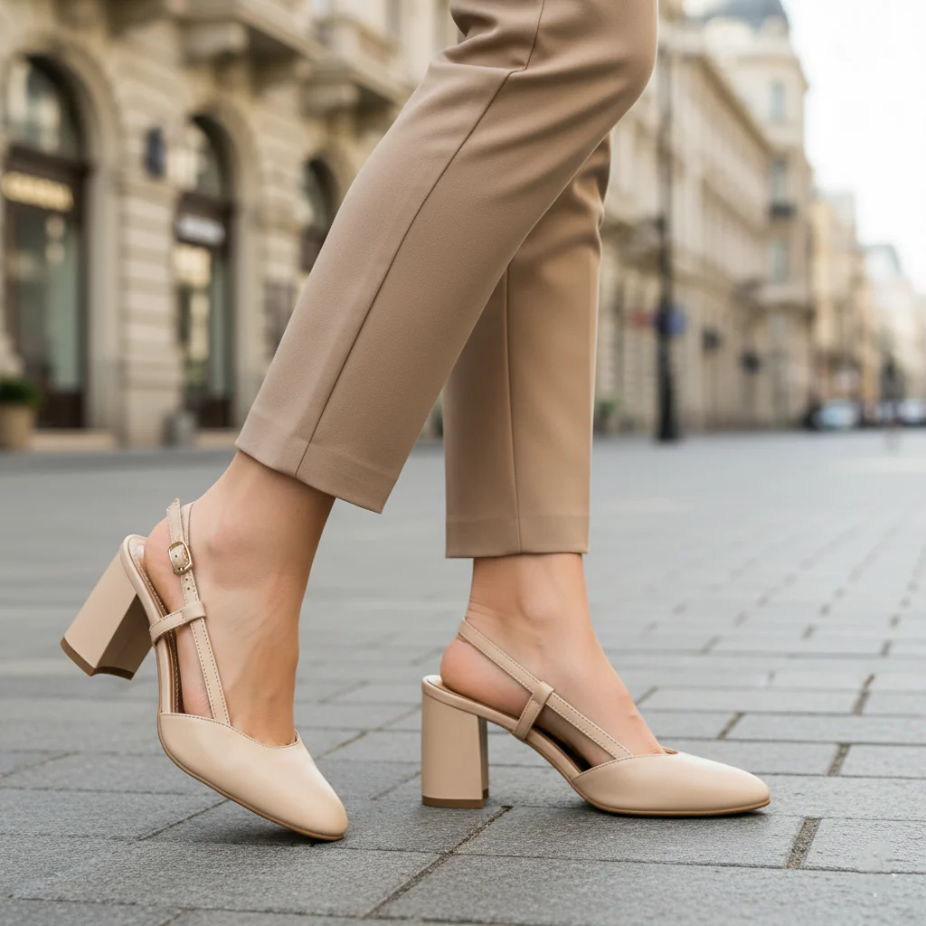 Sandale dama din piele naturala bej-nude cu toc gros 7.5 cm 15538 - Image 2