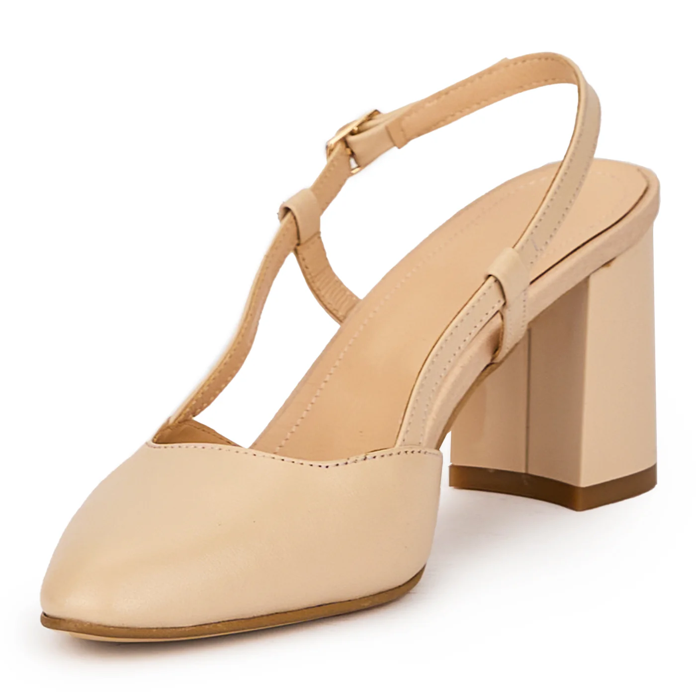 Sandale dama din piele naturala bej-nude cu toc gros 7.5 cm 15538 - Image 4