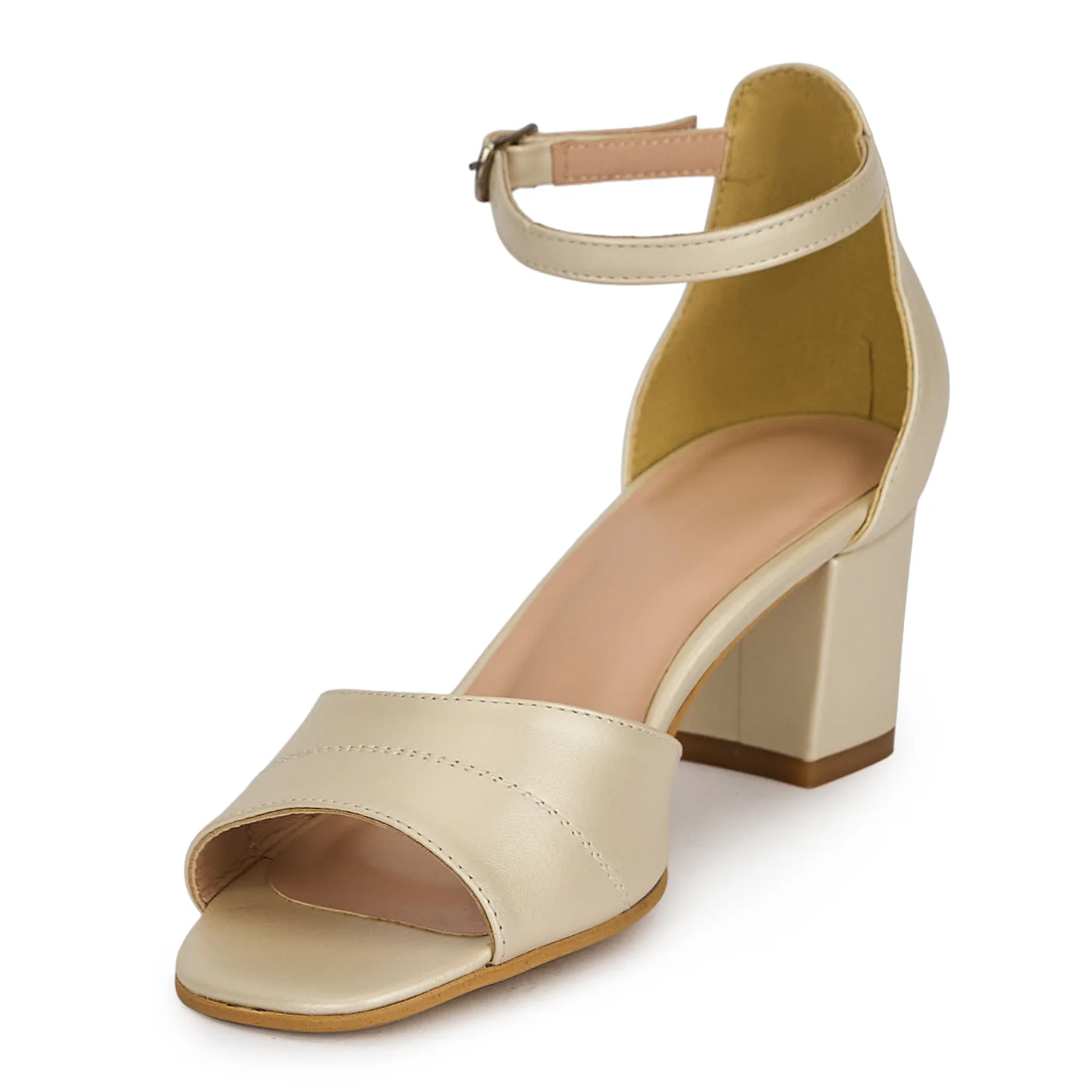 Sandale damă din piele naturală bej sidef cu toc gros 5.5 cm 19631 - Image 3