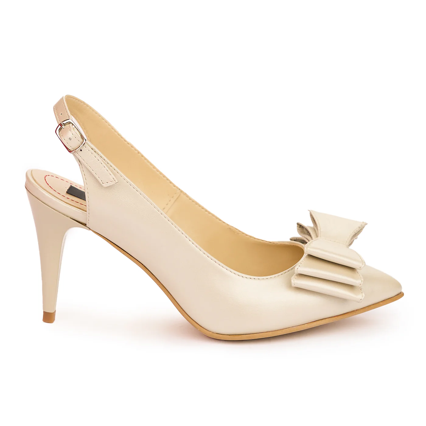 Sandale dama din piele naturala bej sidefat cu toc subtire 8.5 cm 13796
