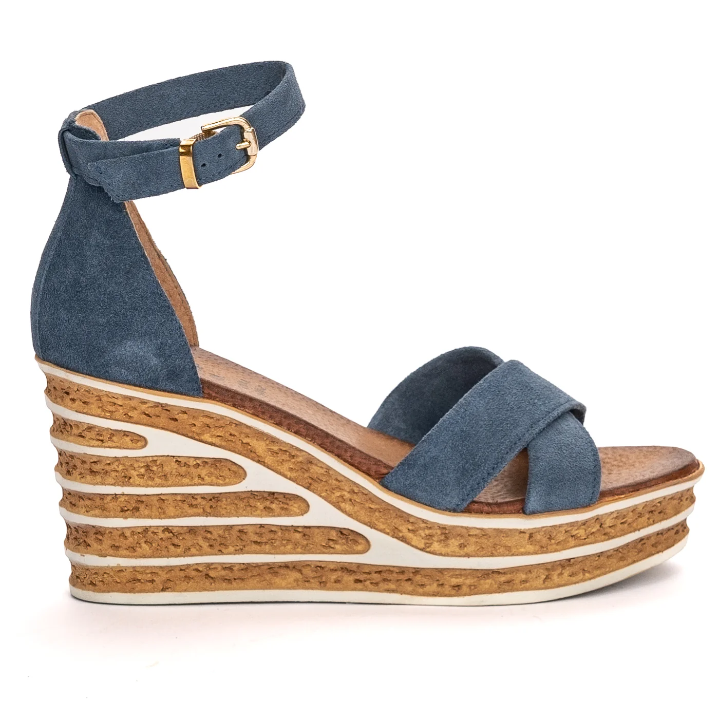 Sandale dama din piele naturala bleumarin cu platforma 13478