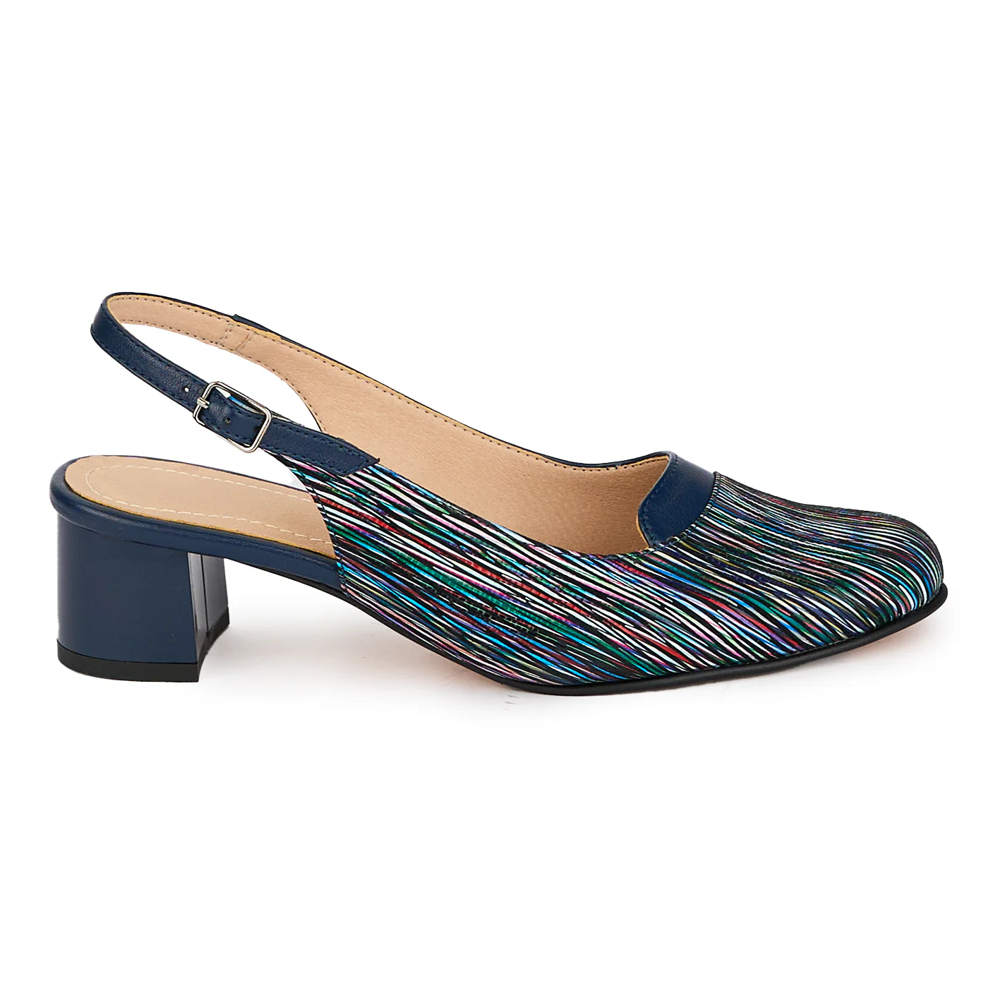 Sandale dama din piele naturala bleumarin cu toc gros 4.5 cm 18189