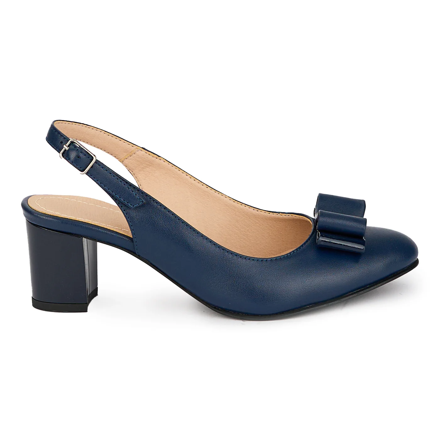 Sandale dama din piele naturala bleumarin cu toc gros 5.5 cm 18191