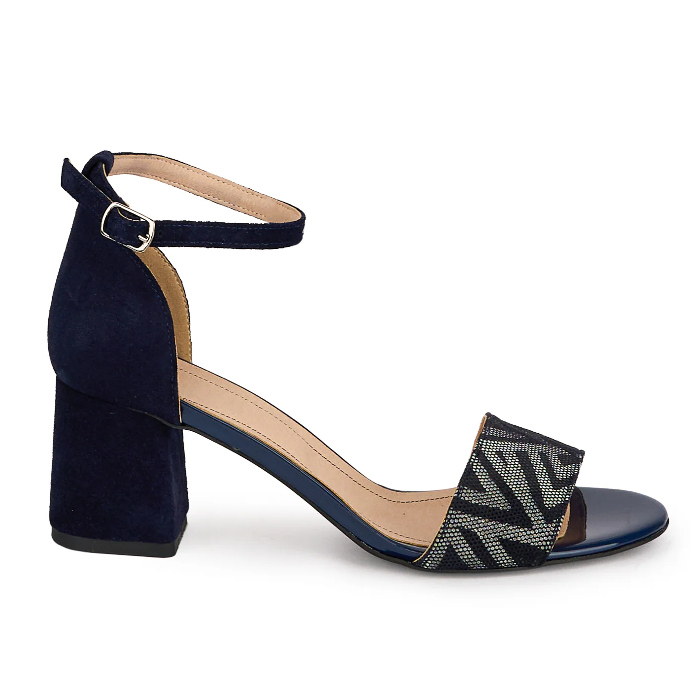 Sandale dama din piele naturala bleumarin cu toc gros 6 cm 18695