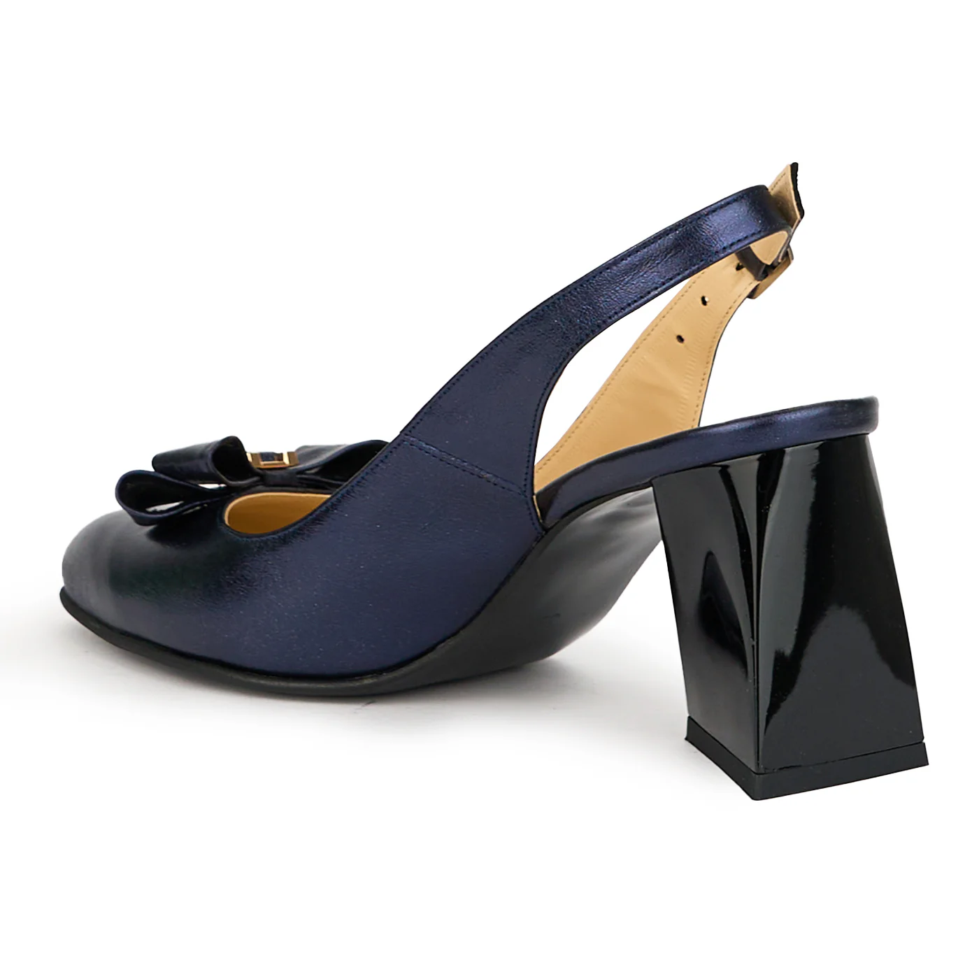 Sandale dama din piele naturala bleumarin cu toc gros 7.5 cm 14944 - Image 2