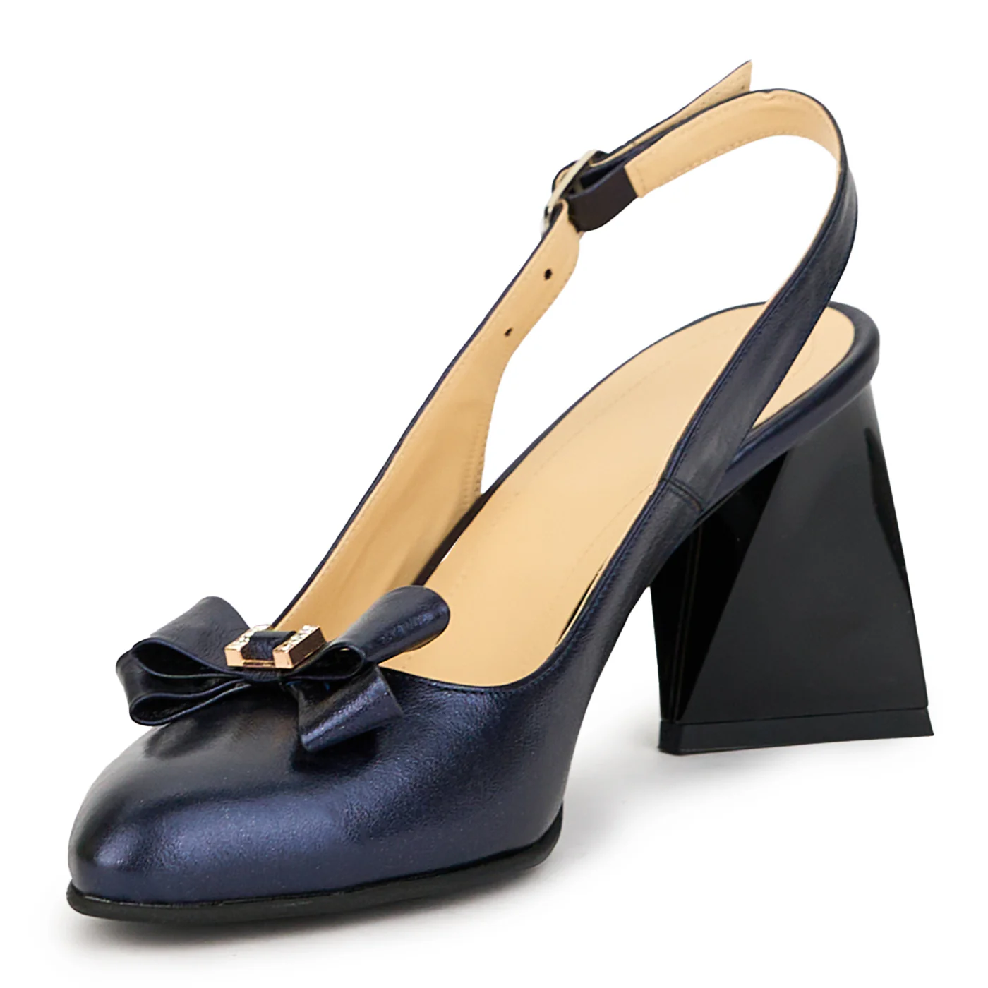 Sandale dama din piele naturala bleumarin cu toc gros 7.5 cm 14944 - Image 3