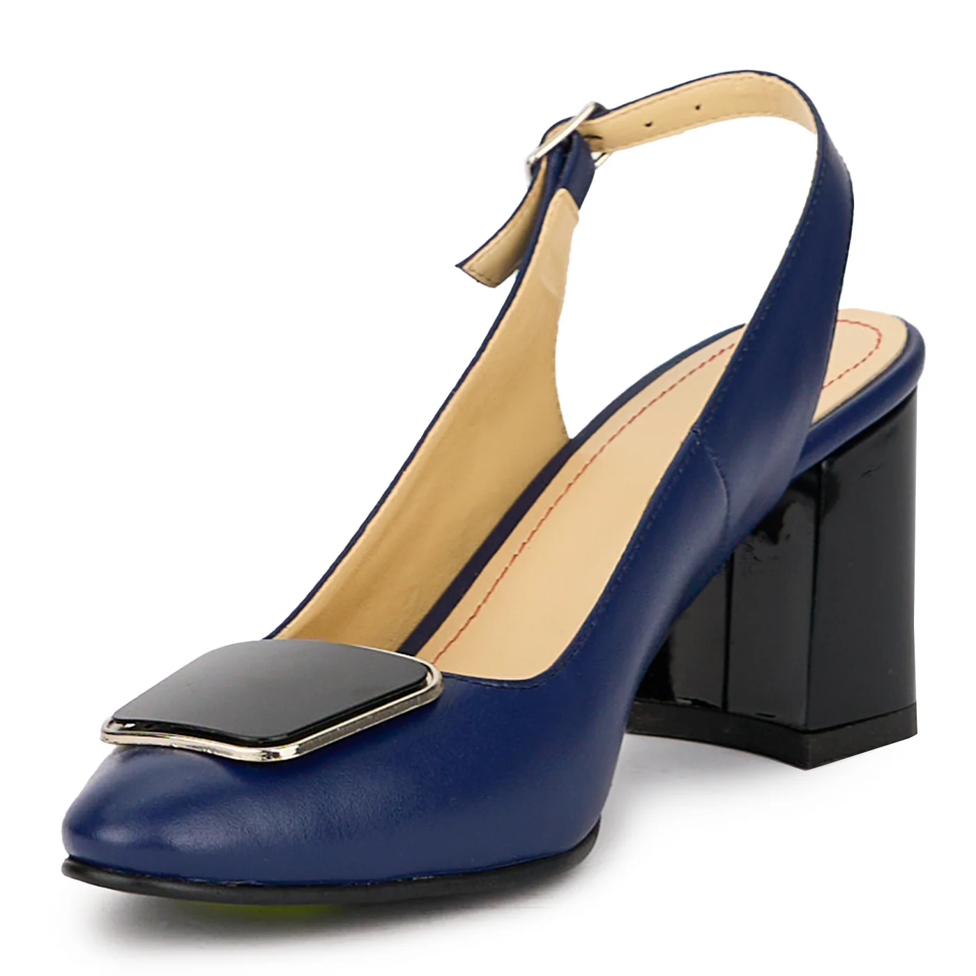 Sandale dama din piele naturala bleumarin cu toc gros 7.5 cm 15597 - Image 3
