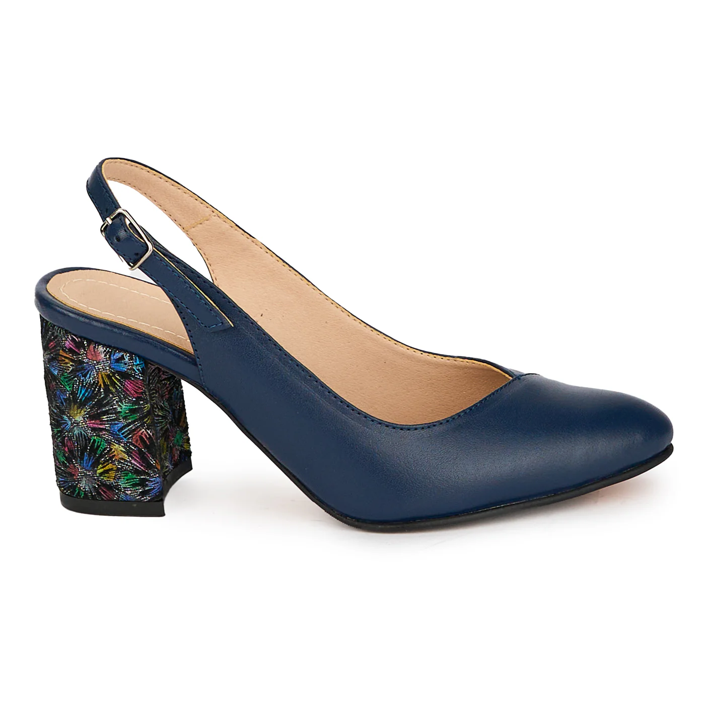 Sandale dama din piele naturala bleumarin cu toc gros 7.5 cm 18190