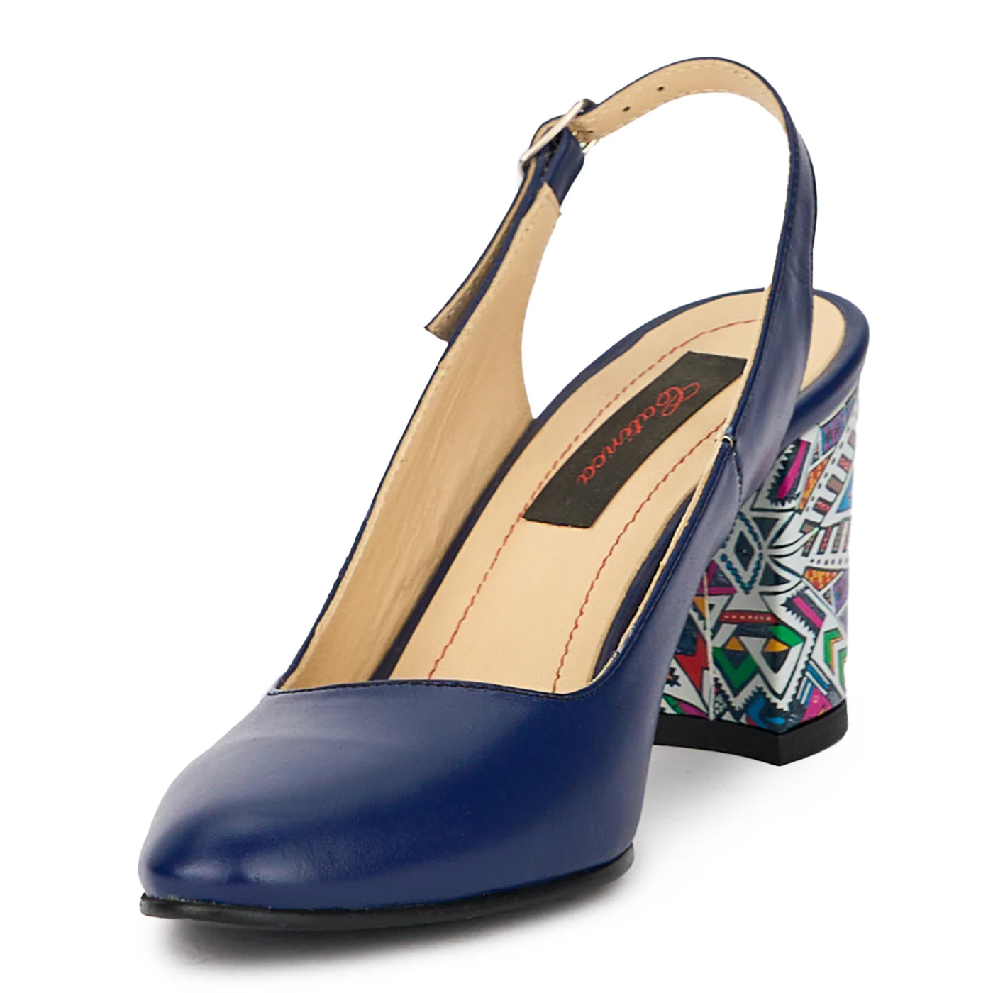 Sandale dama din piele naturala bleumarin cu toc gros 7 cm 15609 - Image 3