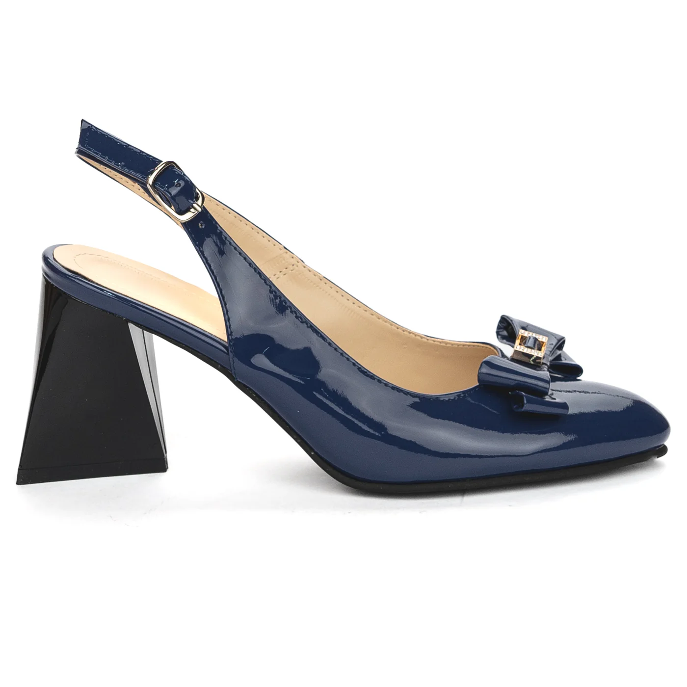 Sandale dama din piele naturala bleumarin cu toc gros 8 cm 13827