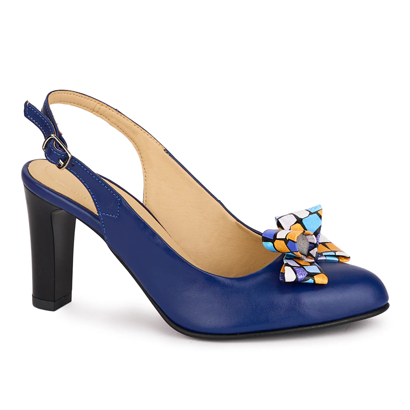Sandale dama din piele naturala bleumarin cu toc gros 8 cm 18594
