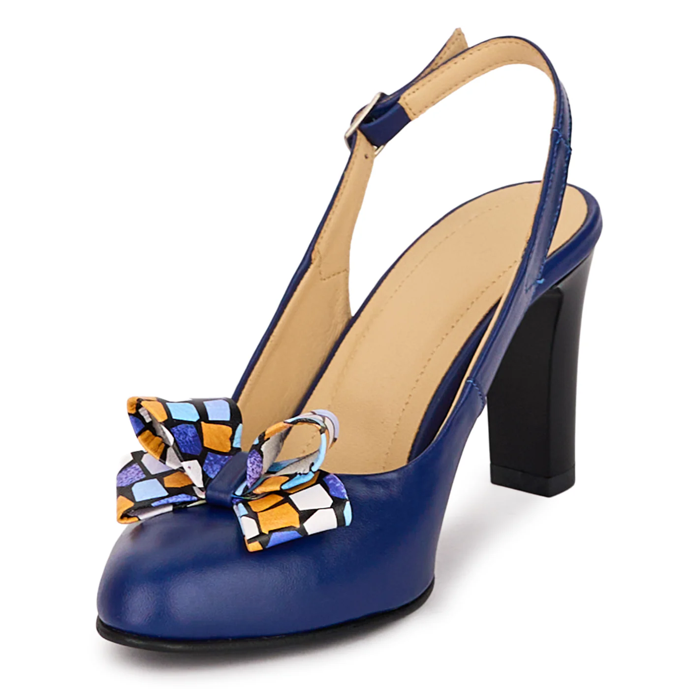 Sandale dama din piele naturala bleumarin cu toc gros 8 cm 18594 - Image 3