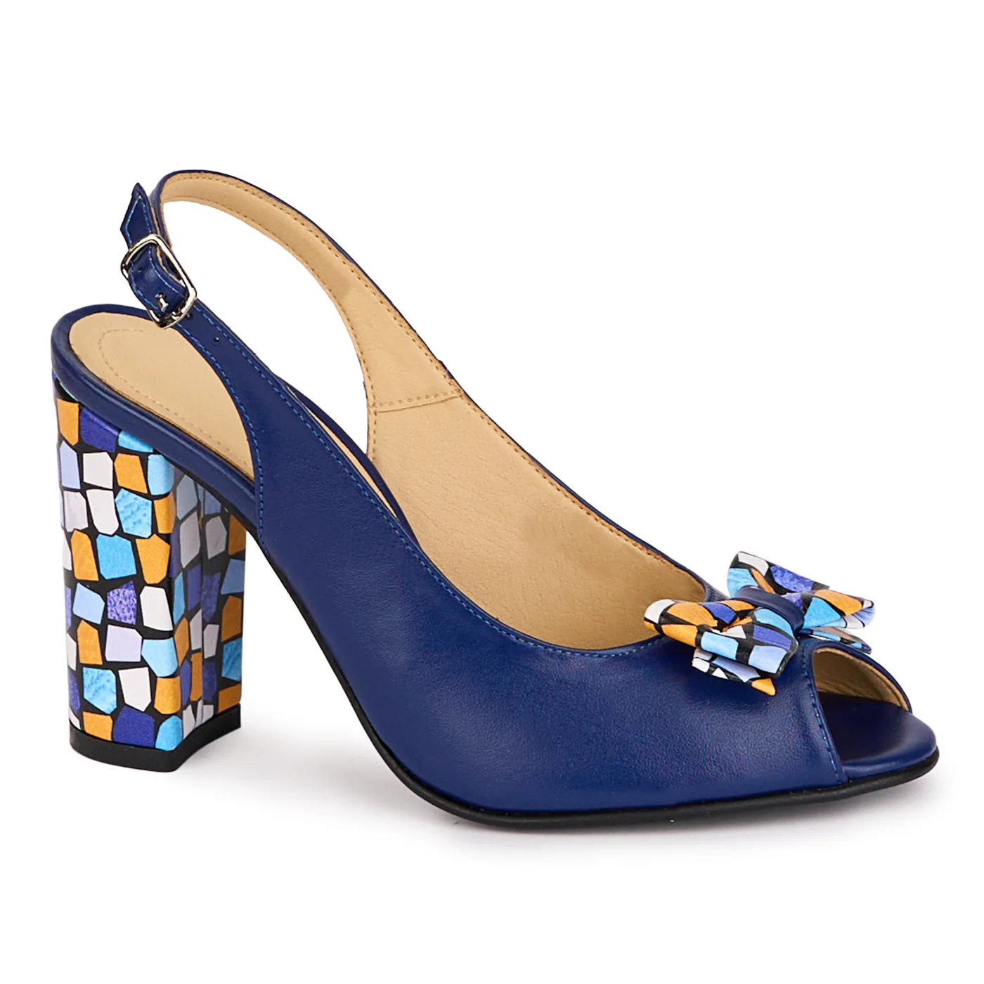 Sandale dama din piele naturala bleumarin cu toc gros 9.5 cm 18595