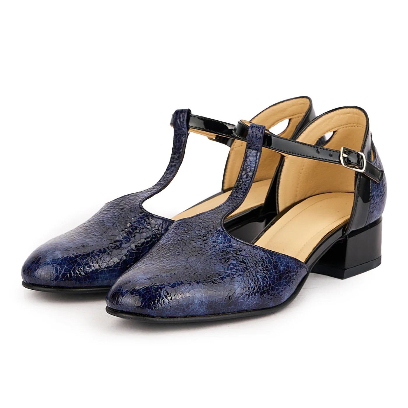 Sandale dama din piele naturala bleumarin cu toc mic 3.5 cm 16674 - Image 3