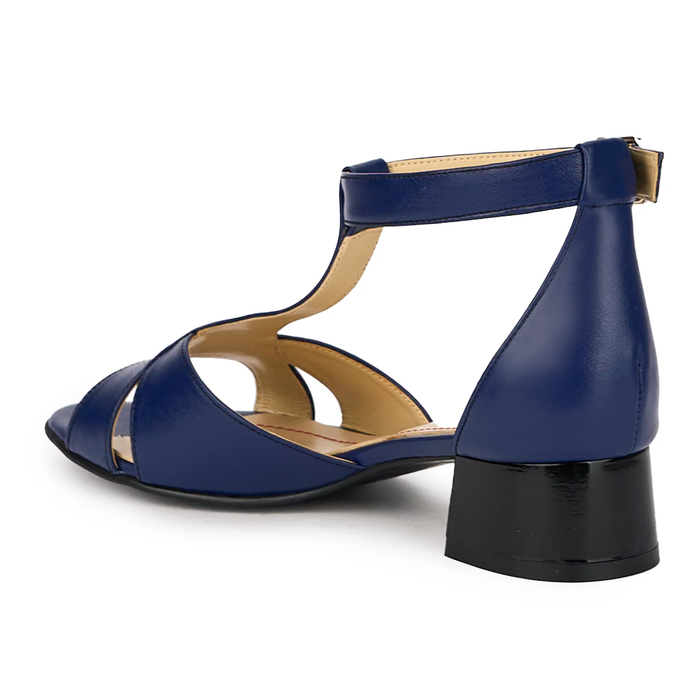 Sandale dama din piele naturala bleumarin cu toc mic 4 cm 16296 - Image 2