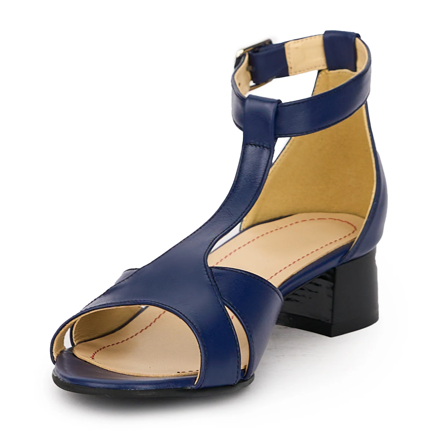 Sandale dama din piele naturala bleumarin cu toc mic 4 cm 16296 - Image 3
