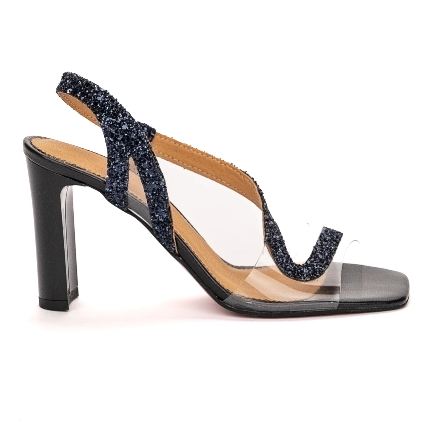 Sandale dama din piele naturala bleumarin cu toc subtire 8.5 cm 13436
