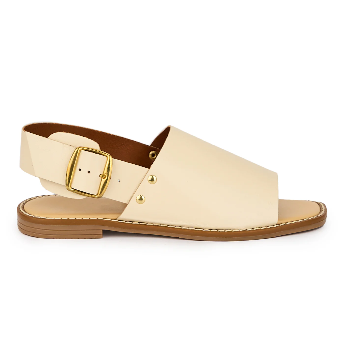 Sandale dama din piele naturala crem 15379